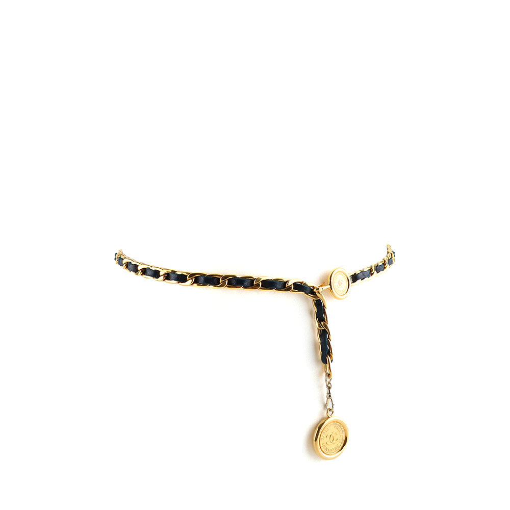 CHANEL - Ceinture chaîne cuir vintage (T80)