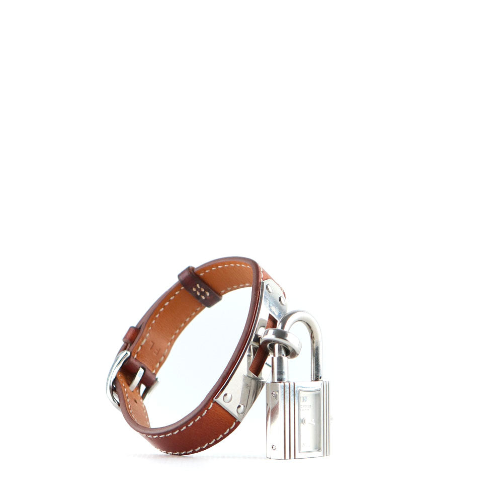 HERMÈS - Montre Kelly en cuir marron