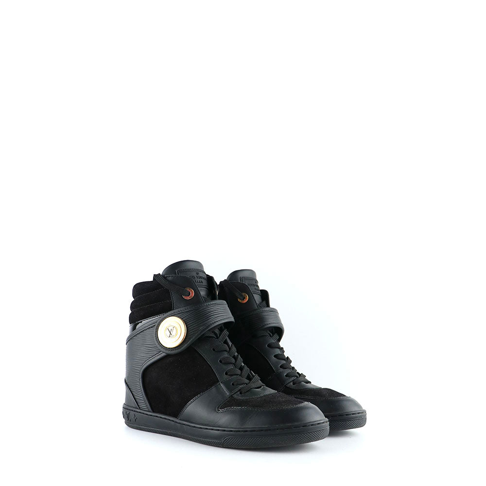 LOUIS VUITTON - Sneakers compensées montantes en daim et cuir épi noir (T38,5)