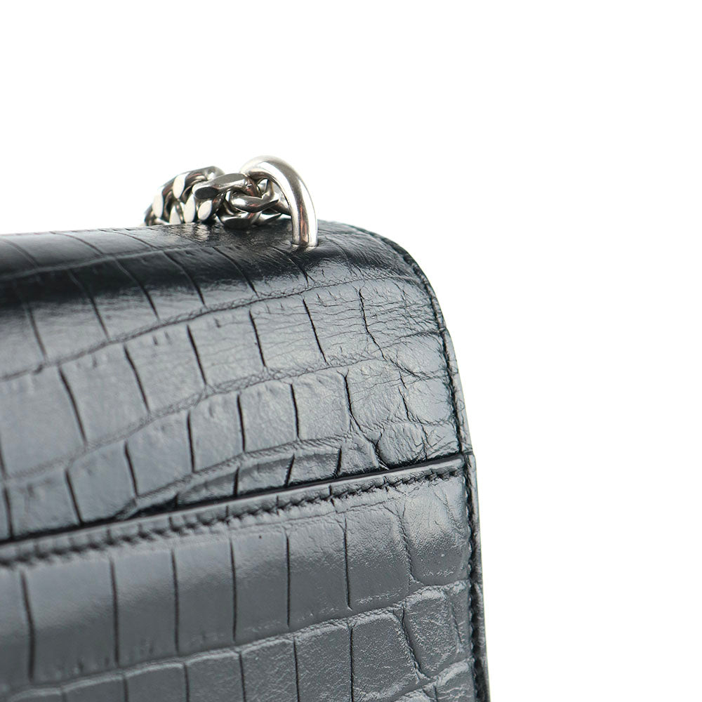 SAINT LAURENT - Sac à bandoulière Sunset medium cuir noir embossé crocodile