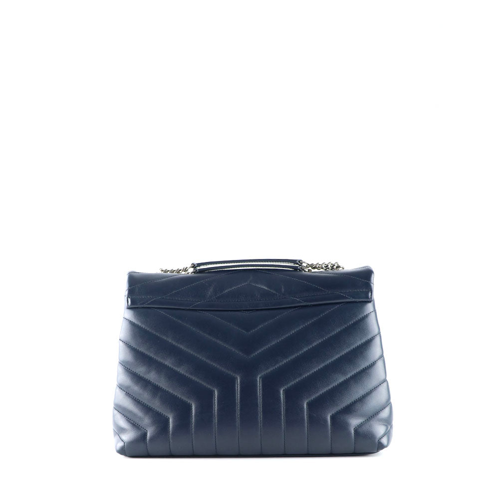 SAINT LAURENT - Sac à épaule Loulou medium en cuir matelassé bleu marine
