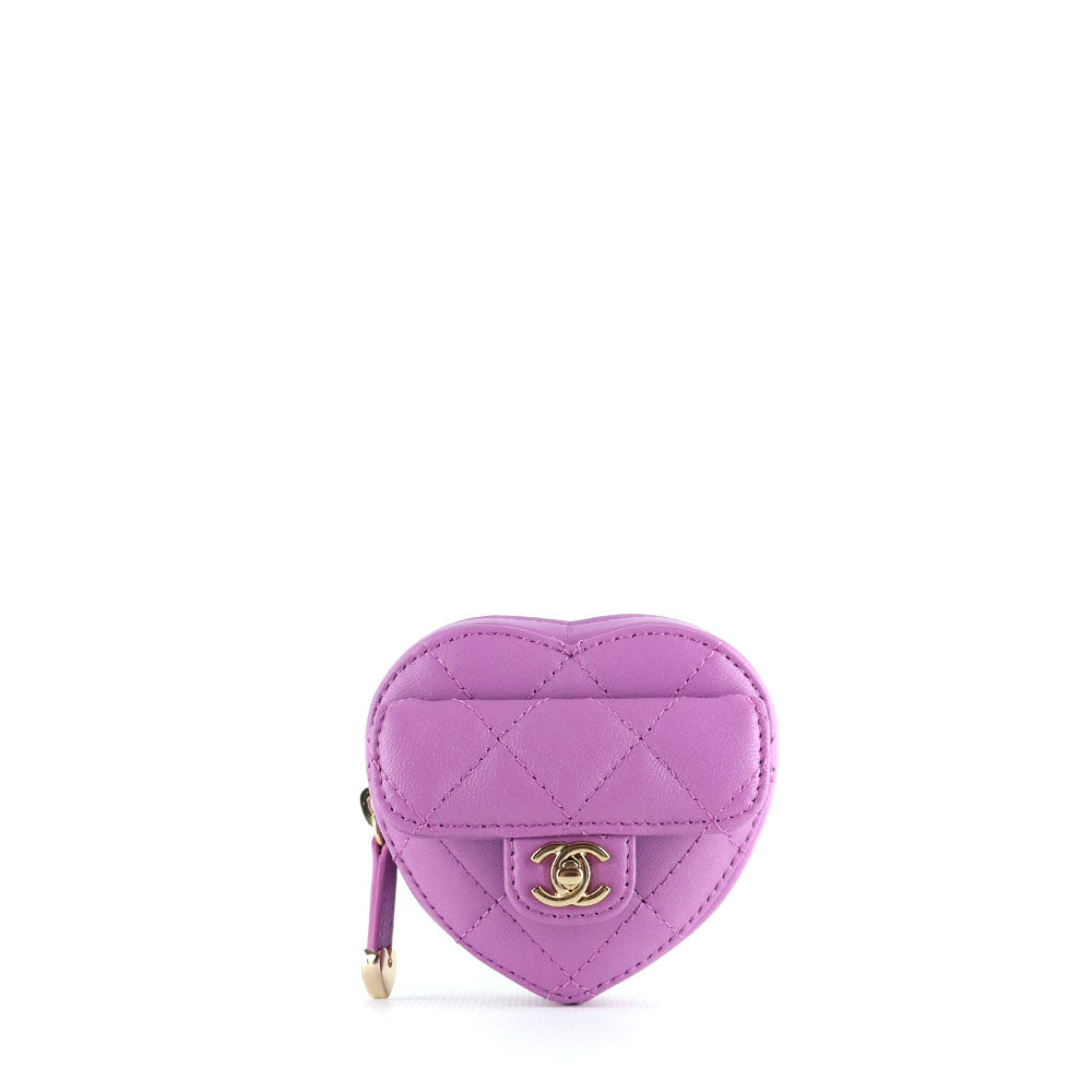 CHANEL - Porte monnaie Cœur en cuir matelassé avec élastique