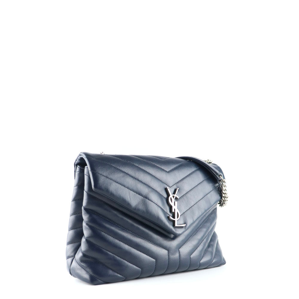 SAINT LAURENT - Sac à épaule Loulou medium en cuir matelassé bleu marine