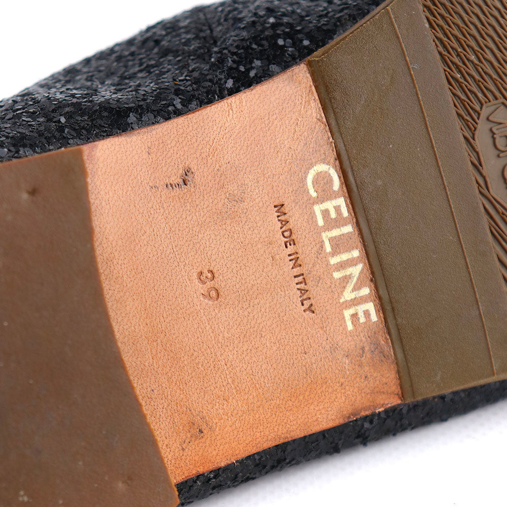 CELINE - Ballerines glitter Triomphe Celine en cuir noir (T39)
