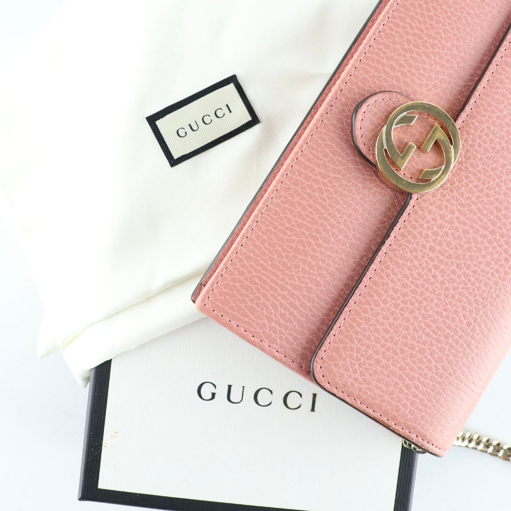 GUCCI - Sac à bandoulière Interlocking en cuir grainé rose