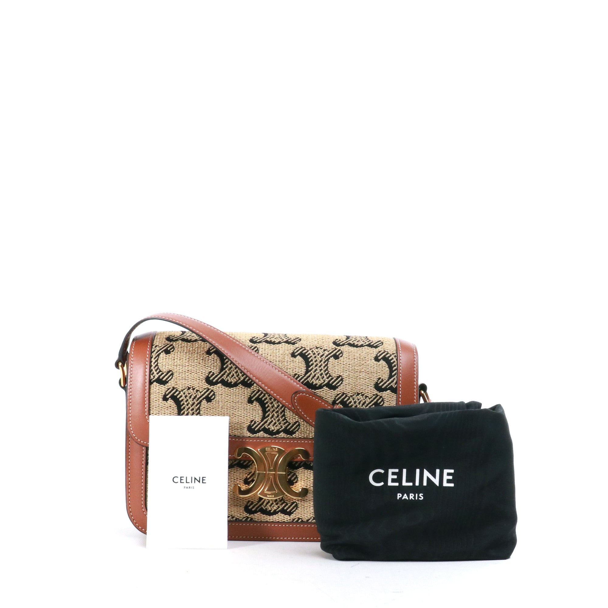 CELINE - Sac à bandoulière Triomphe medium Céline en raphia et cuir tan