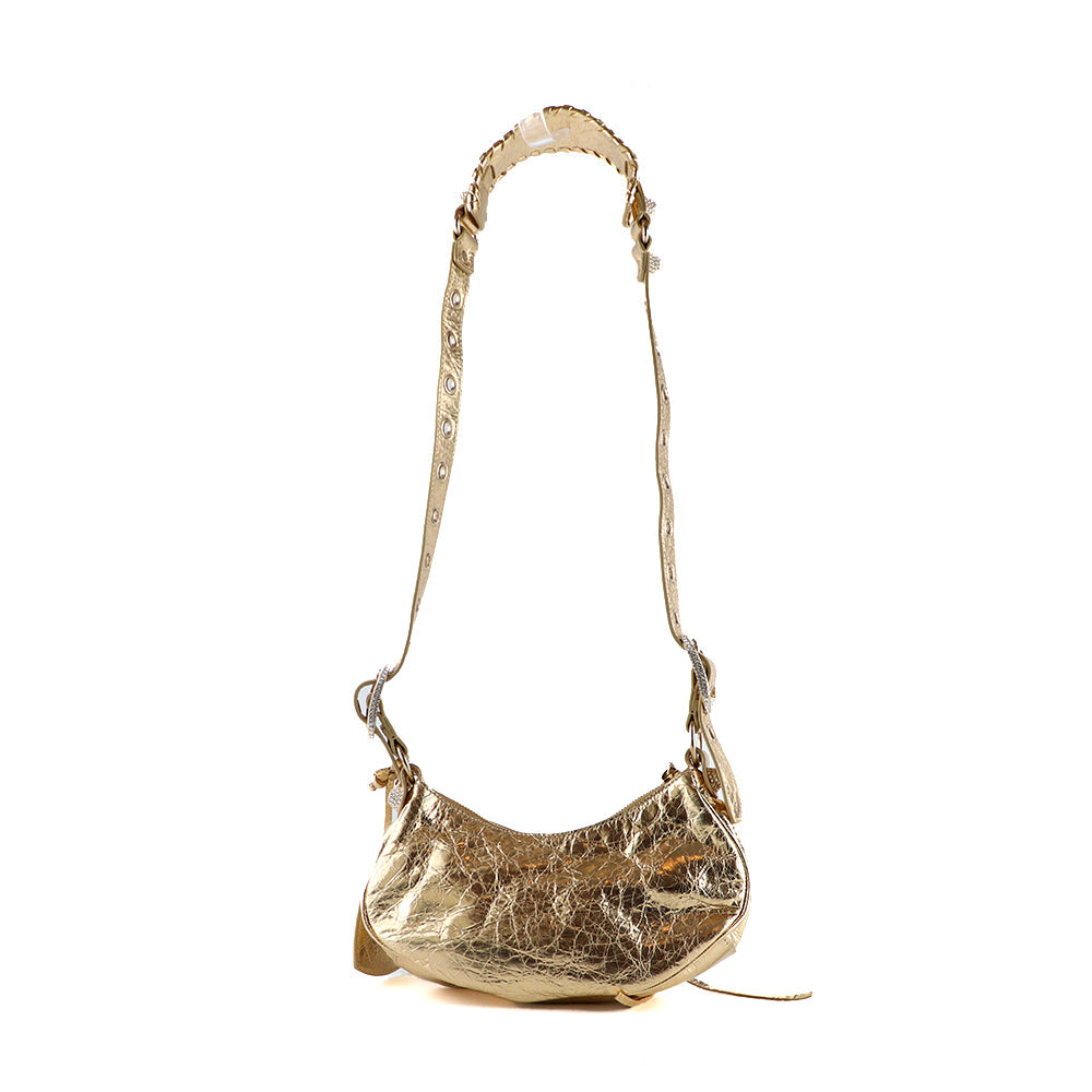 BALENCIAGA - Sac à bandoulière Cagole XS strass en cuir doré