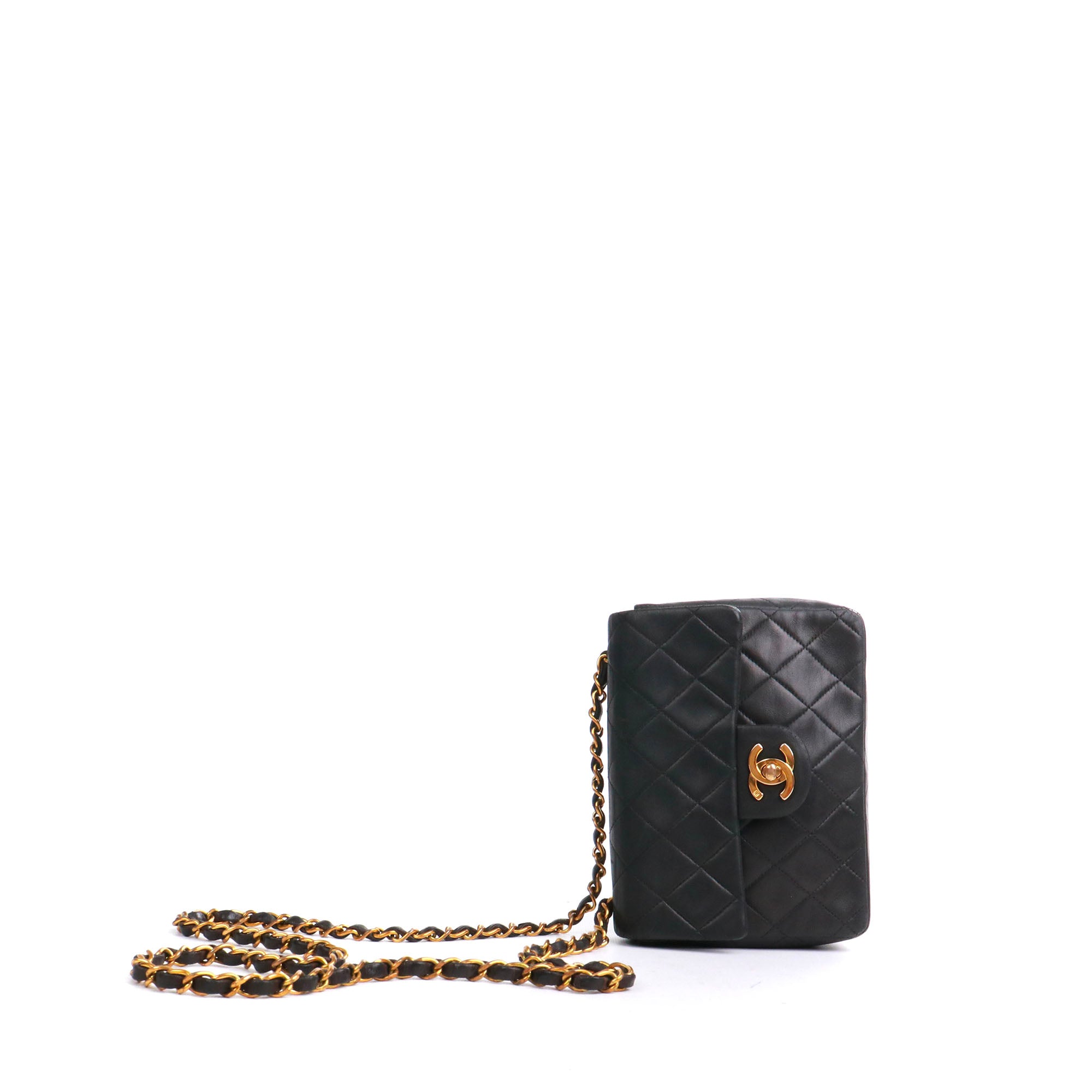 CHANEL - Sac à bandoulière Timeless/Classique Mini Square Chanel en cuir noir vintage