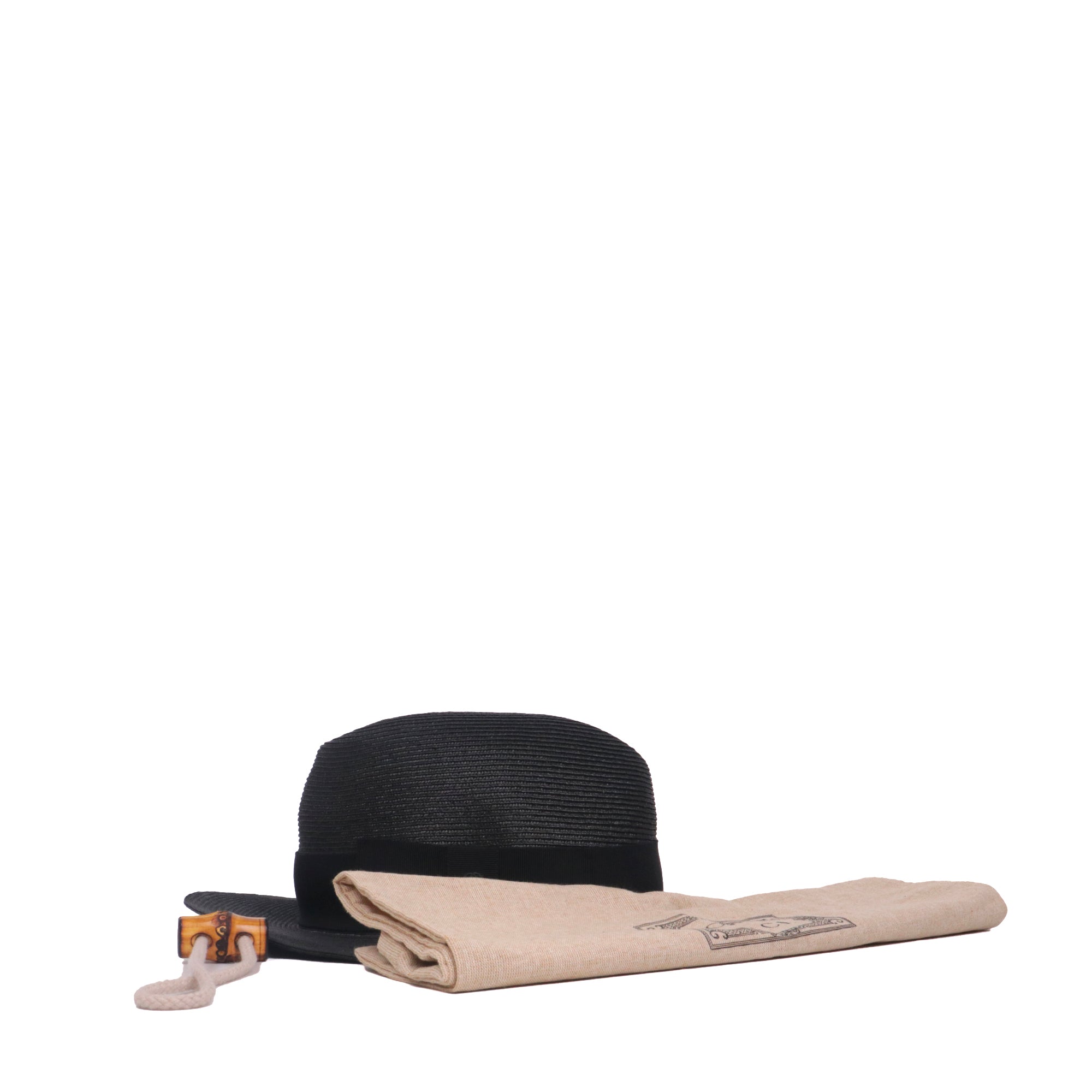 GUCCI - Chapeau Canotier Gucci en paille noir (L)