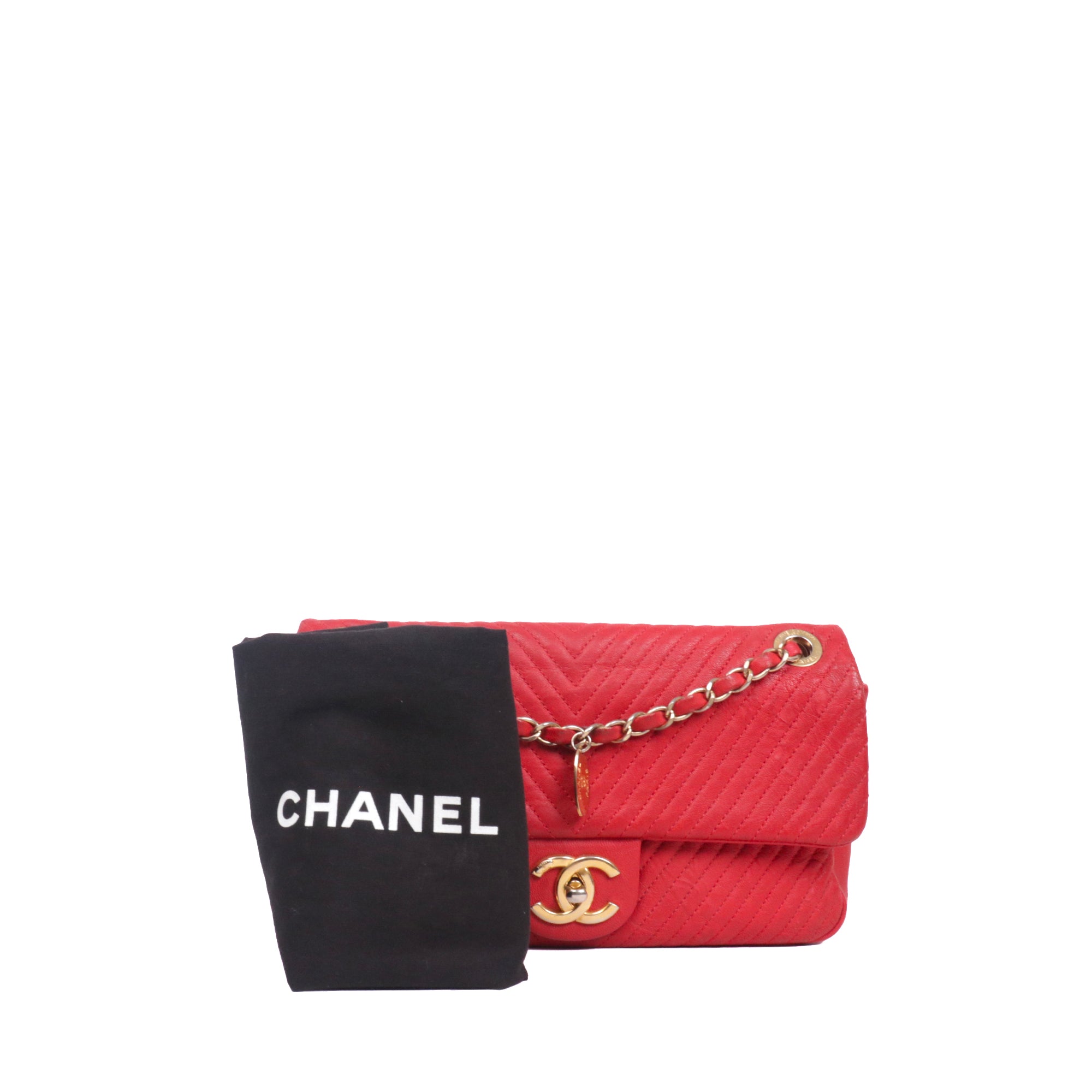 CHANEL - Sac à main Classique/Timeless Médaillon Chanel en cuir chevron rouge