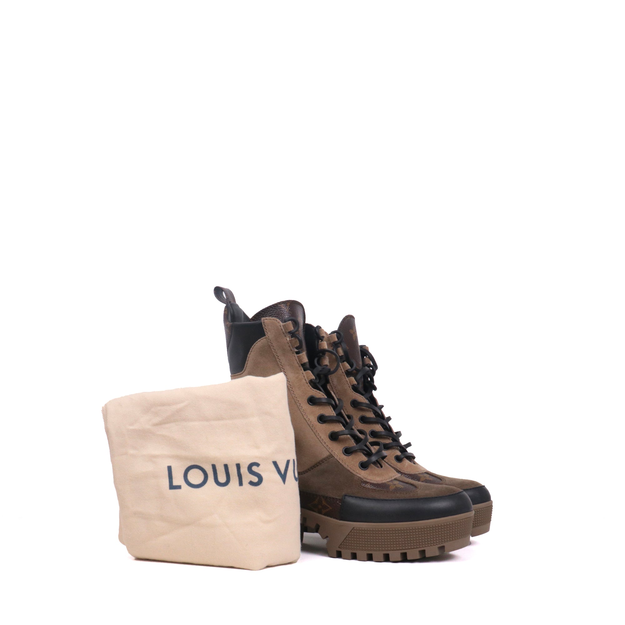 LOUIS VUITTON - Boots Desert Lauréate Louis Vuitton en cuir velours et toile monogrammée  (T37)