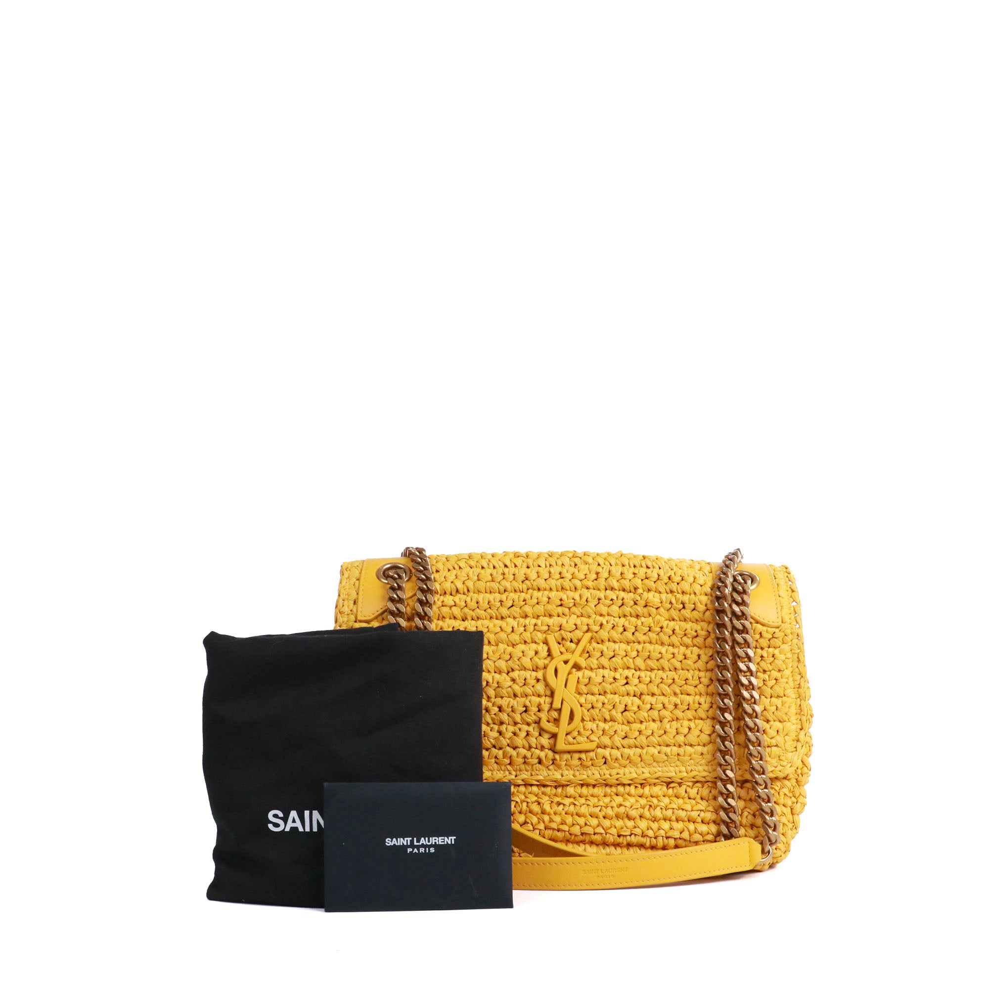 SAINT LAURENT - Sac à bandoulière Niki medium Saint Laurent en raphia jaune