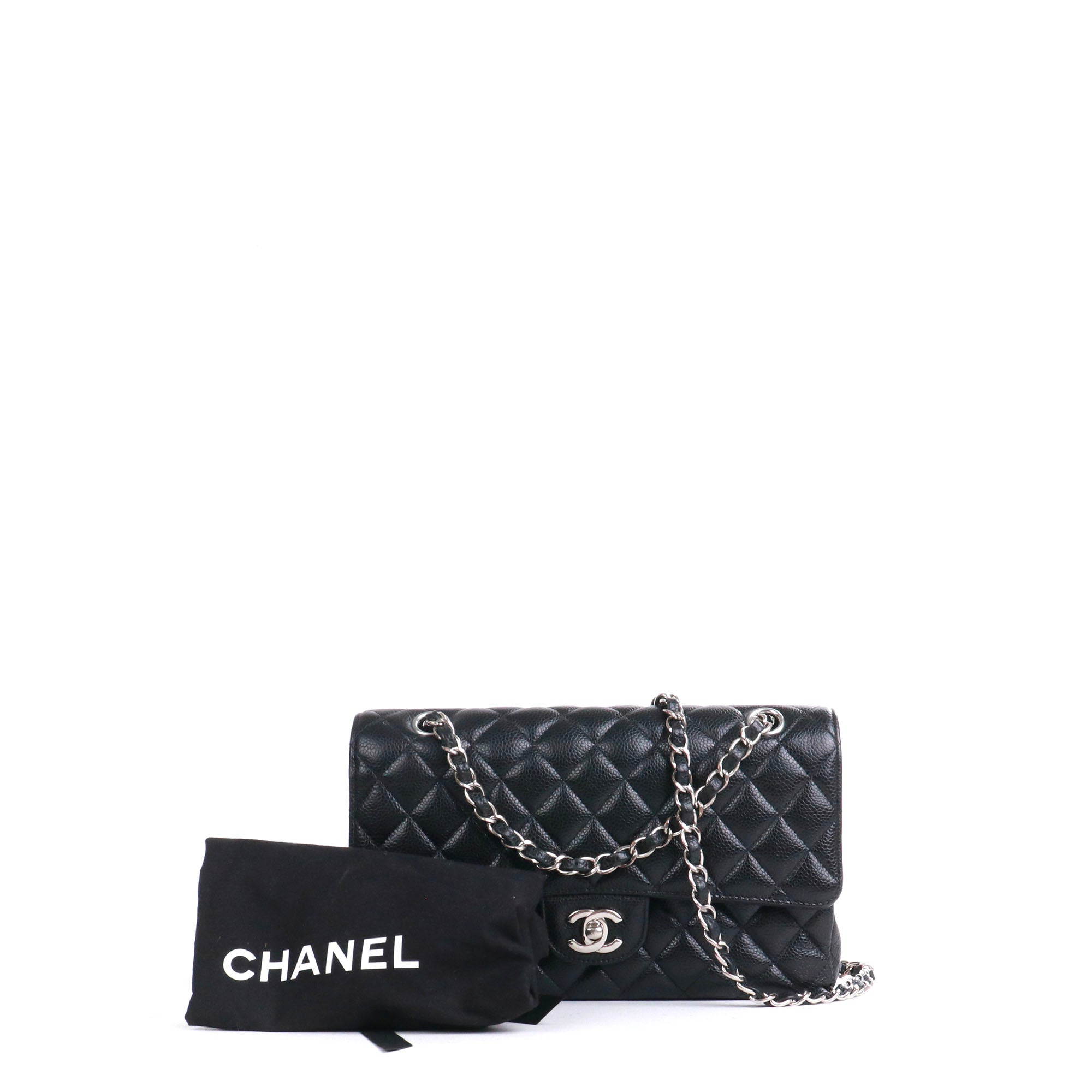 CHANEL - Sac à main Timeless/Classique Chanel medium double flap Chanel en cuir caviar noir
