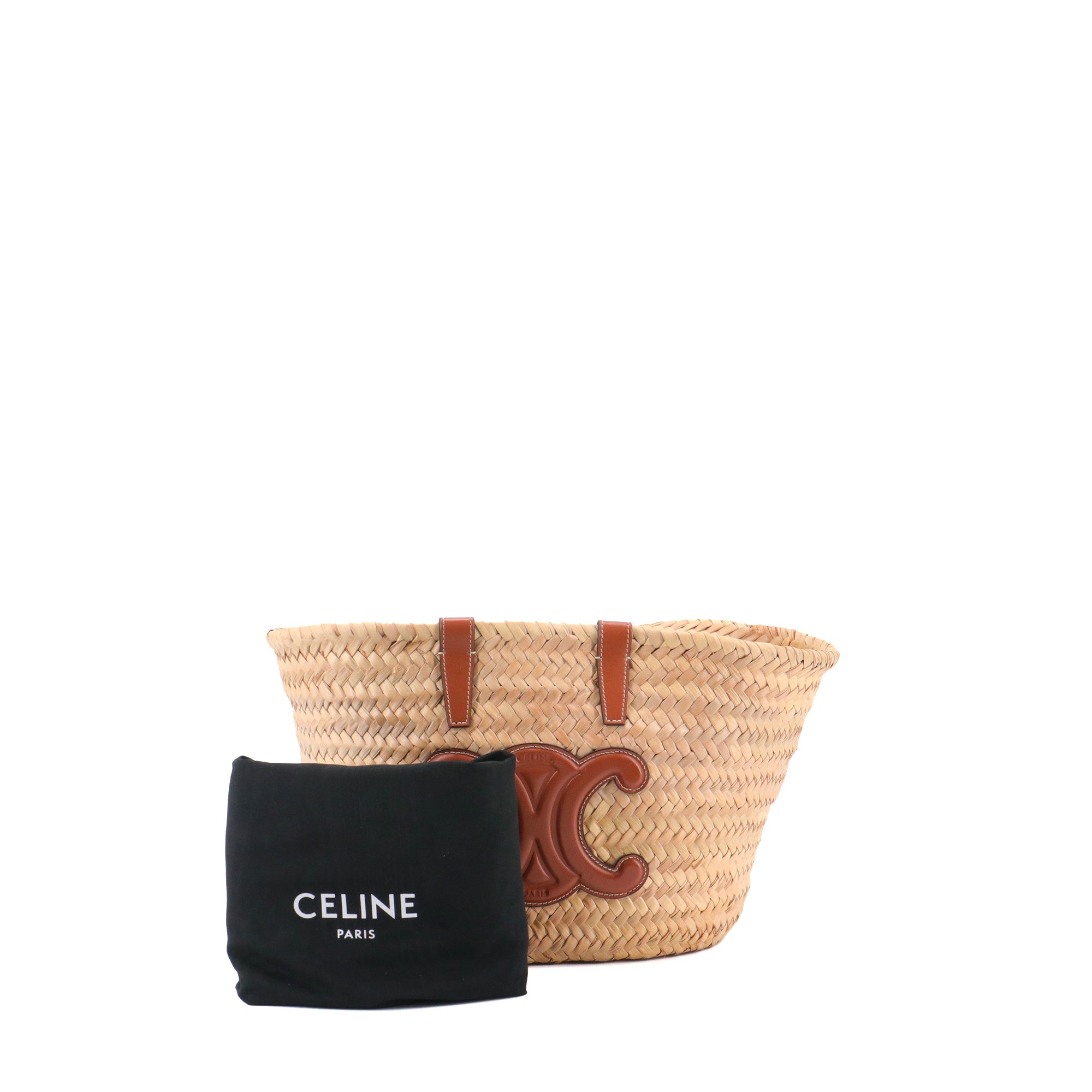 CELINE - Panier Triomphe teen Celine en paille et cuir tan