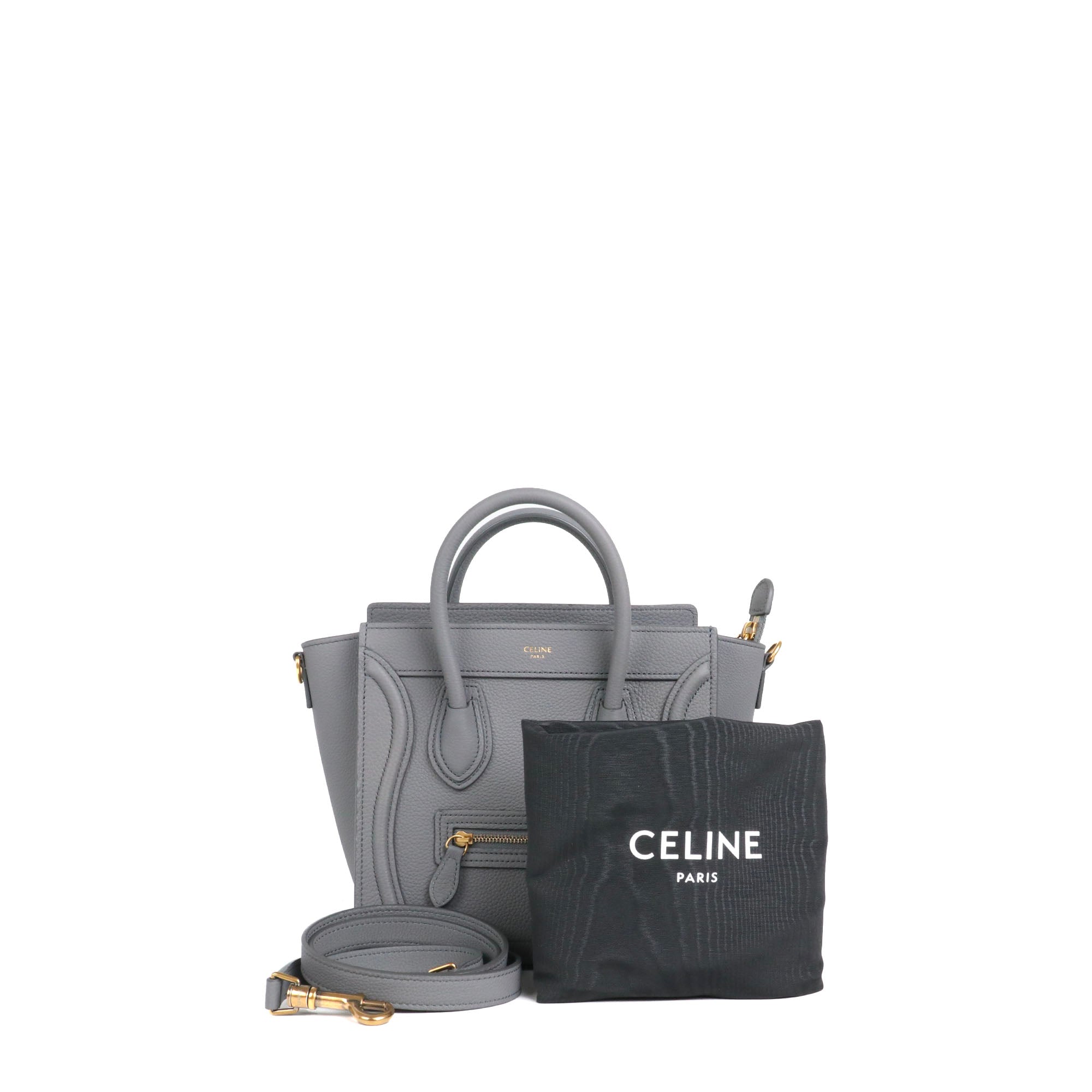 CELINE - Sac à main Luggage nano Céline en cuir grainé gris