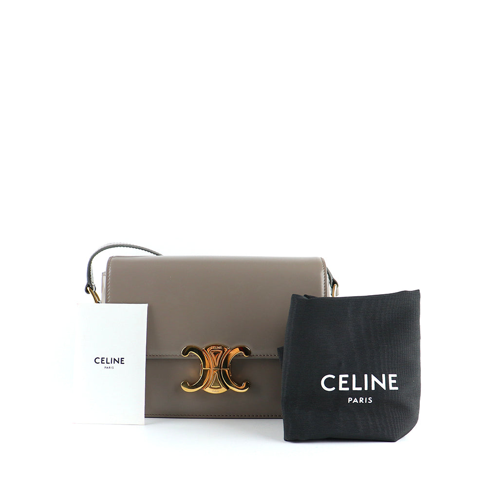 CELINE - Sac à bandoulière Triomphe teen en cuir box gris