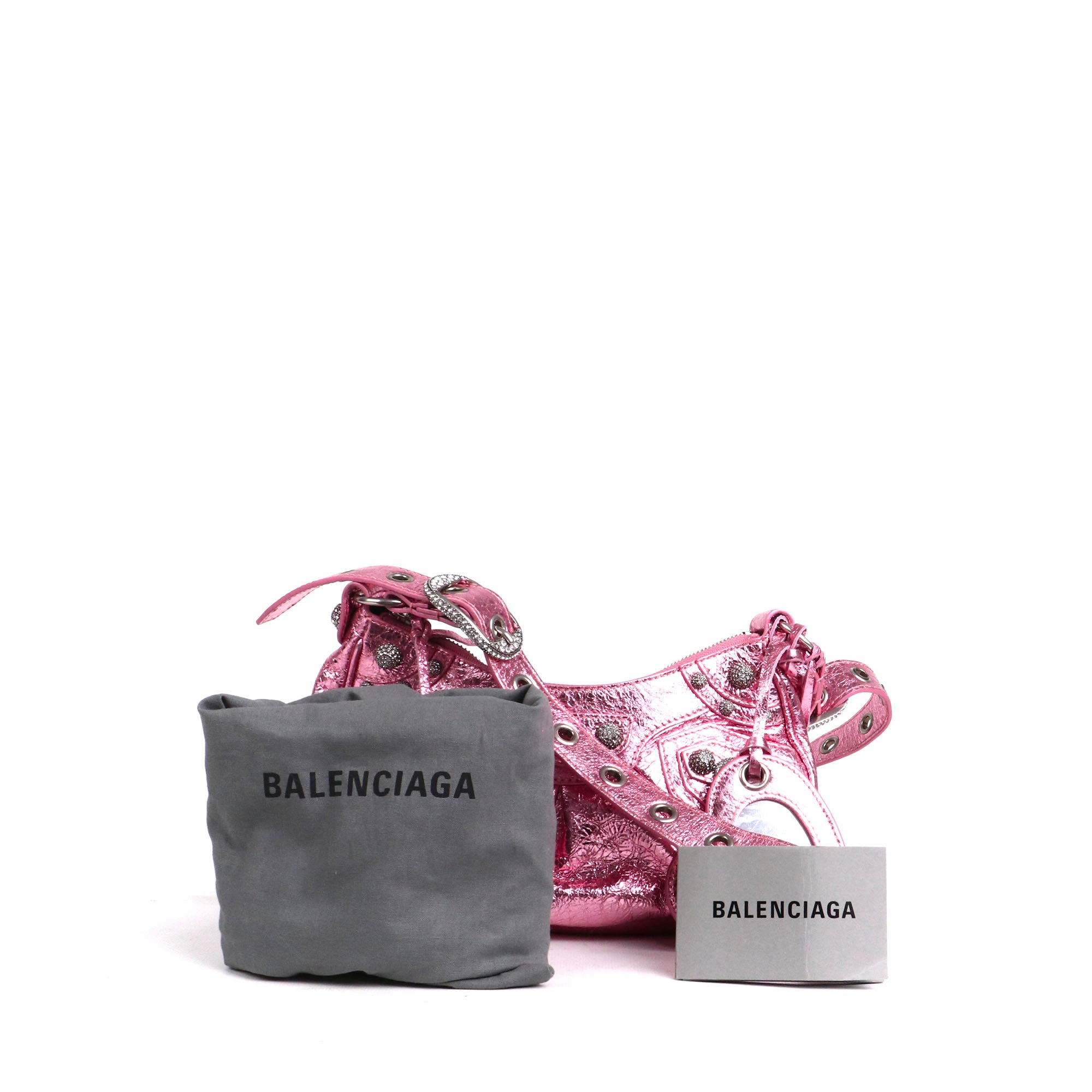 BALENCIAGA - Sac à bandoulière Cagole XS strass en cuir rose