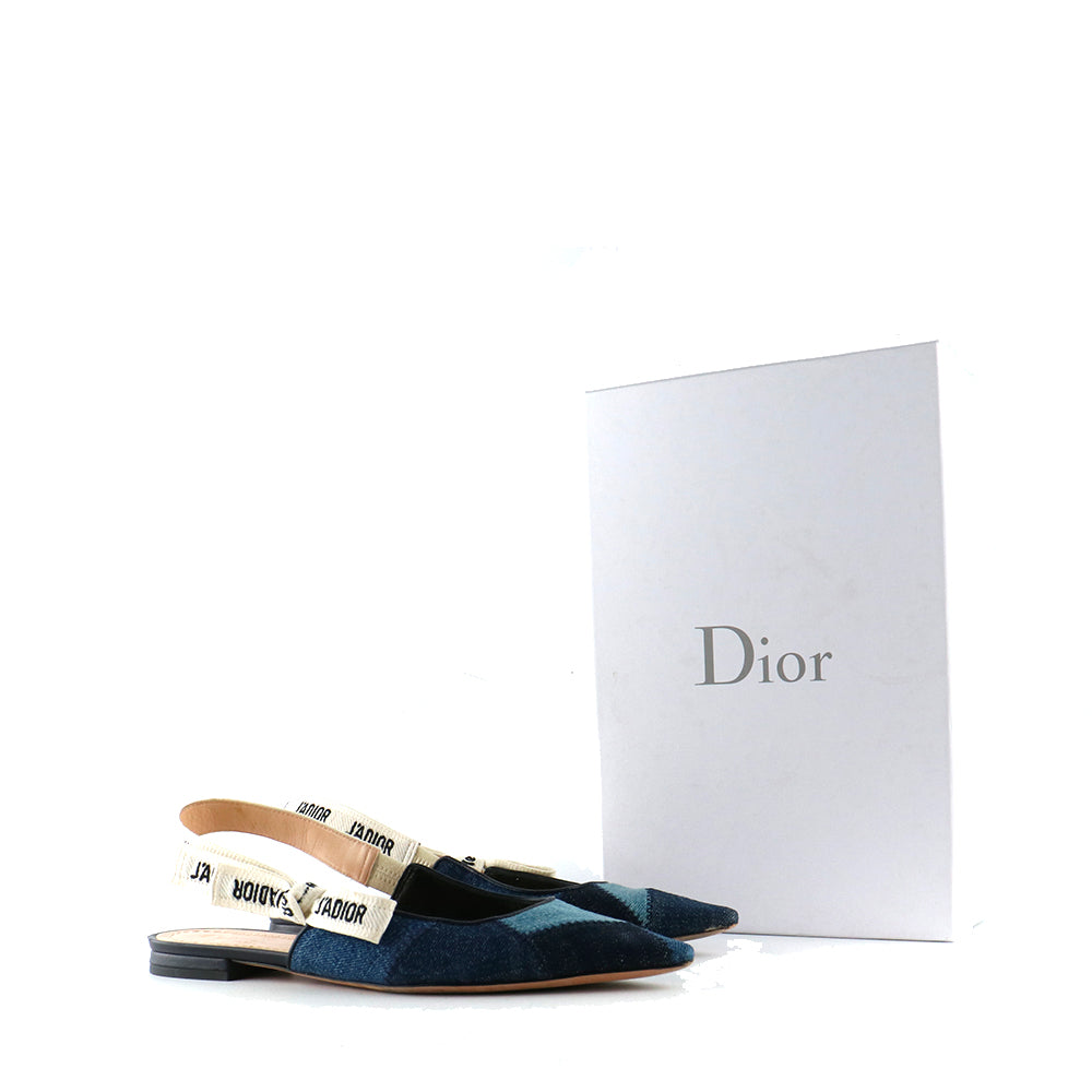 DIOR - Ballerines Slingback J'Adior en denim patchwork (T37)