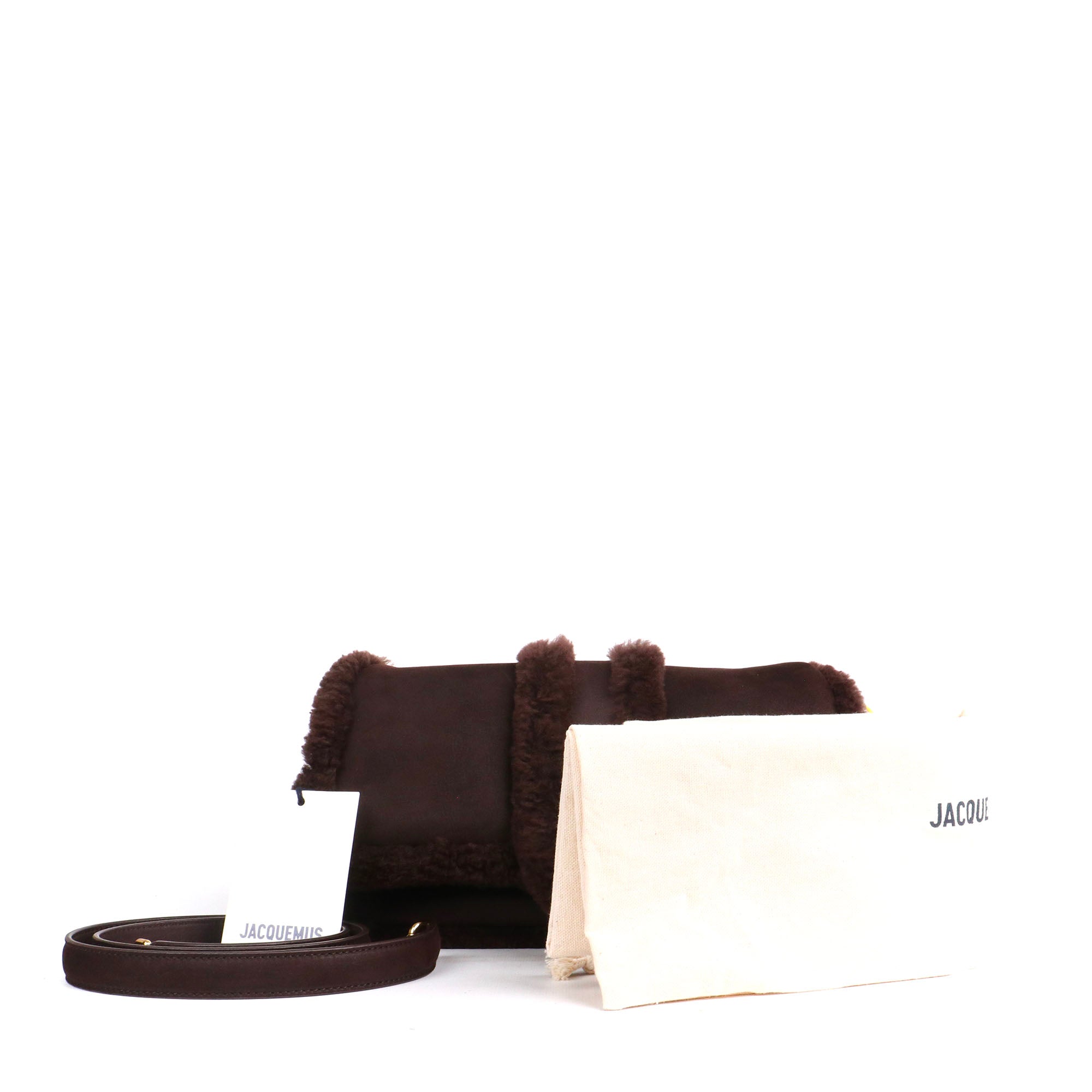 JACQUEMUS - Sac à bandoulière Bambimou Doux Jacquemus en laine de mouton et cuir de vache marron