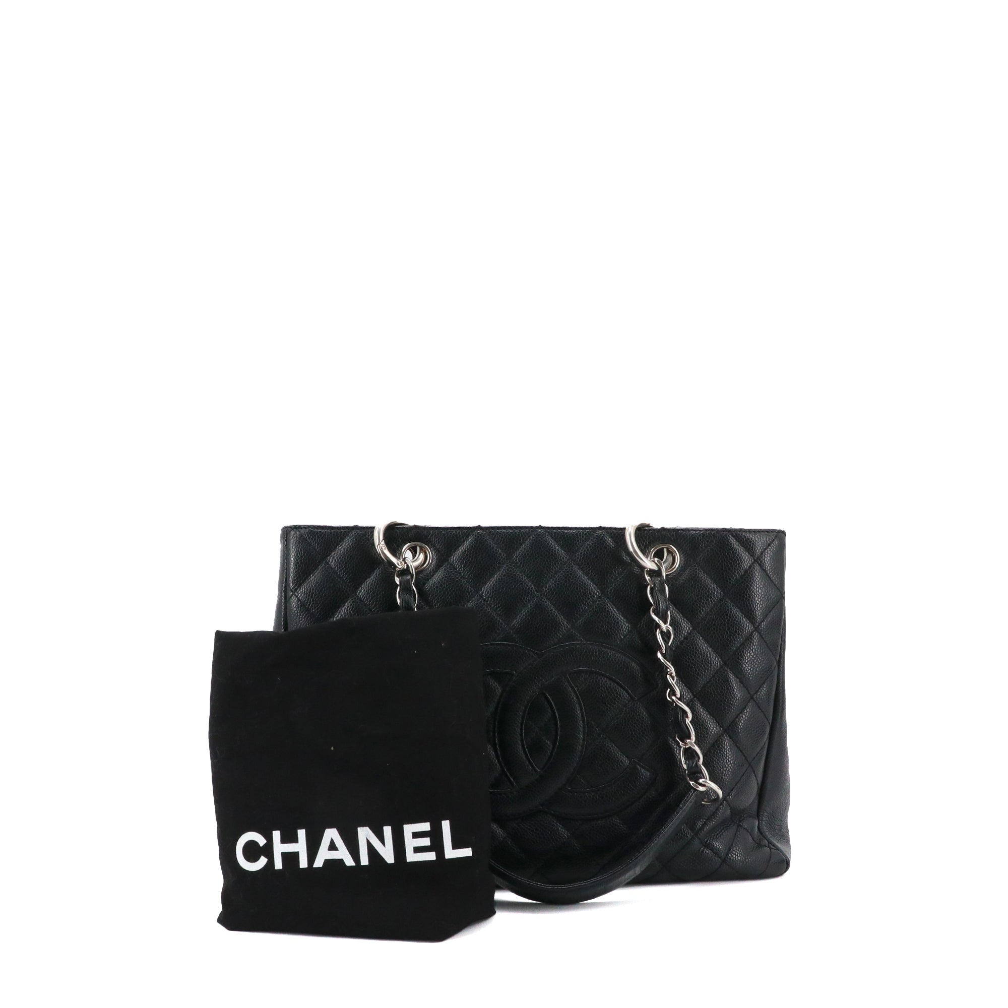 CHANEL - Sac cabas Shopping GST Chanel en cuir grainé noir