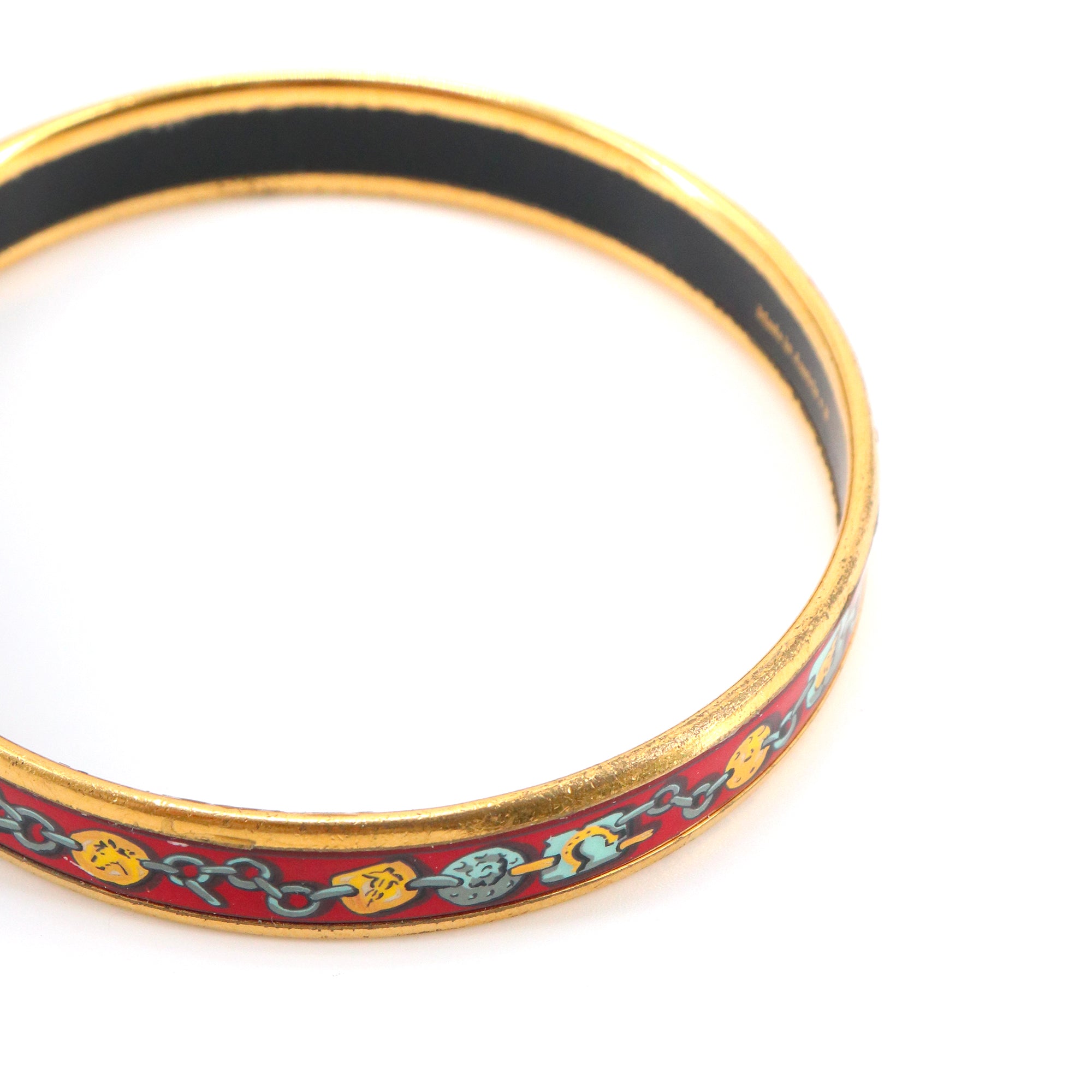 HERMÈS - Bracelet Jonc Hermès en métal doré et émail (T1)