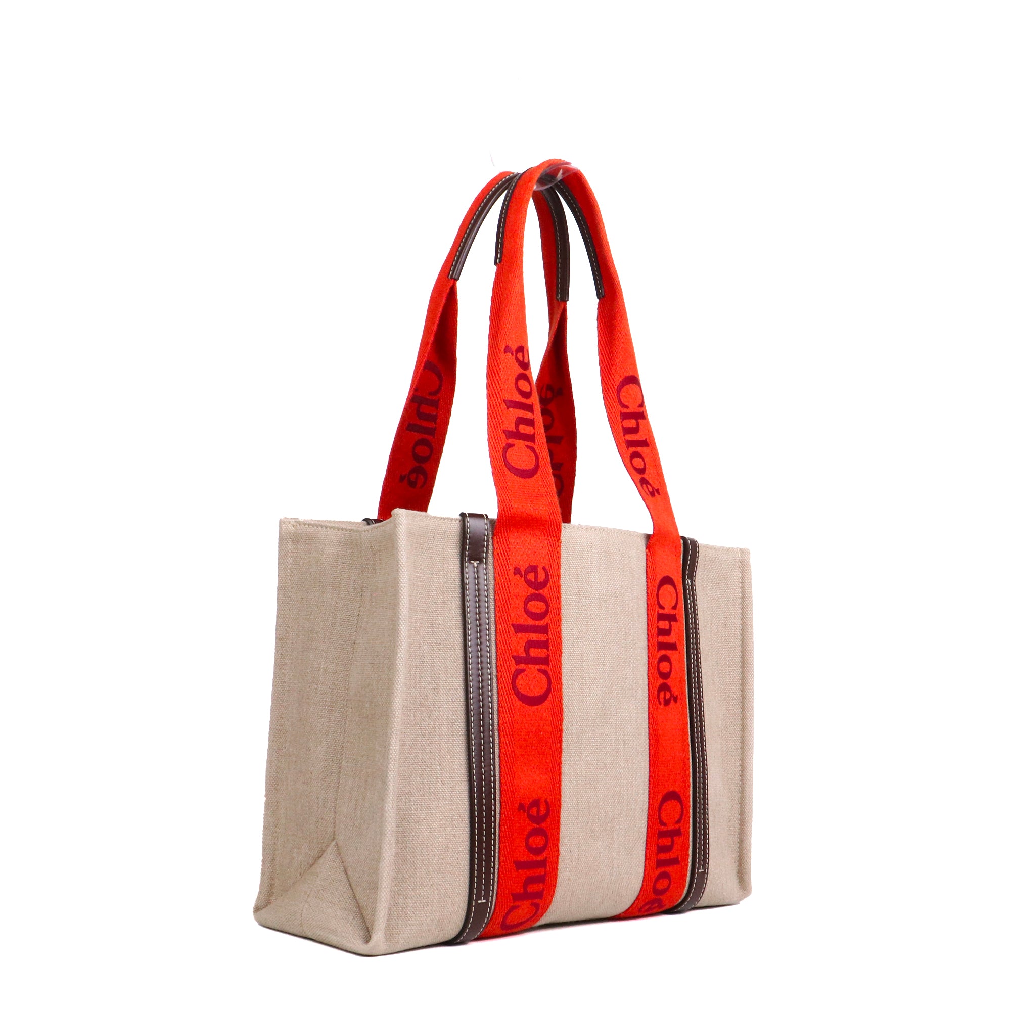 CHLOÉ - Sac cabas Woody Chloé en toile beige et orange