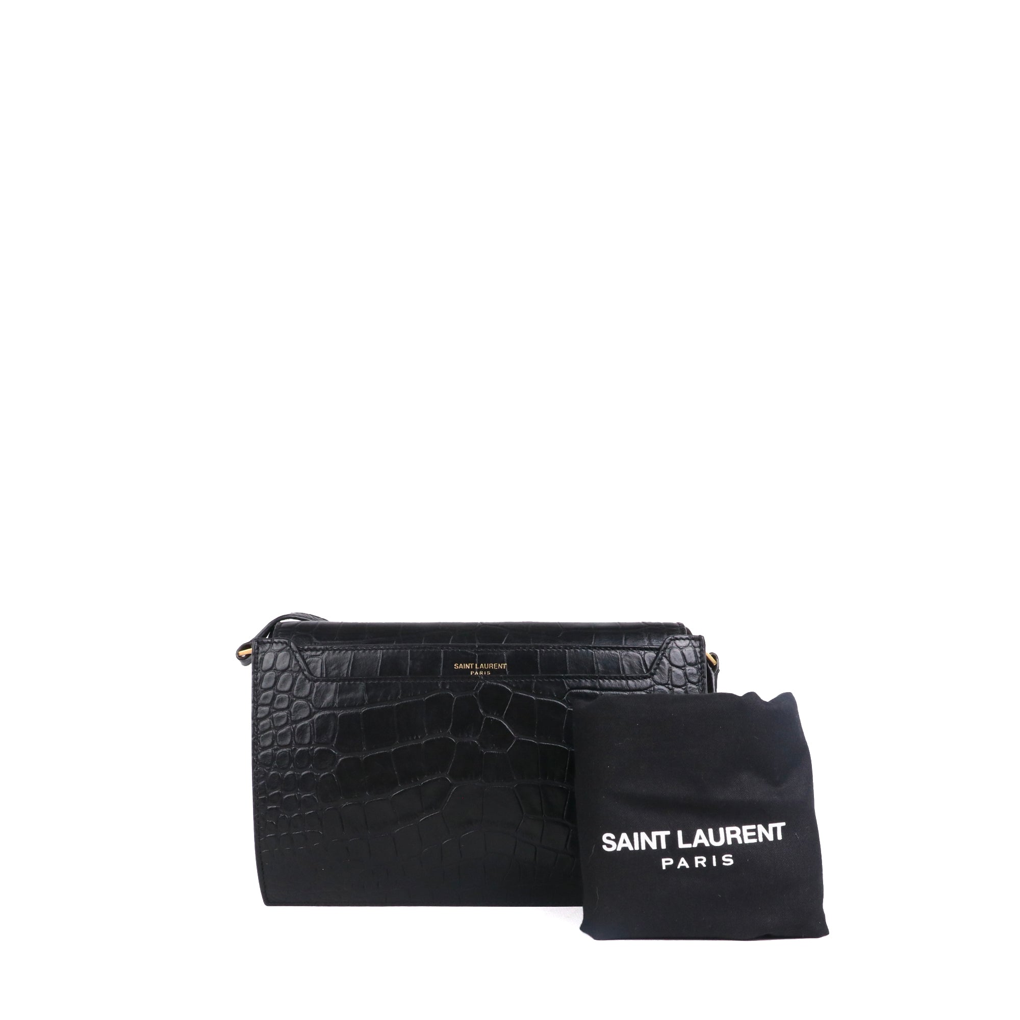 SAINT LAURENT - Sac à bandoulière Catherine Satchel Saint Laurent en cuir embossé croco noir