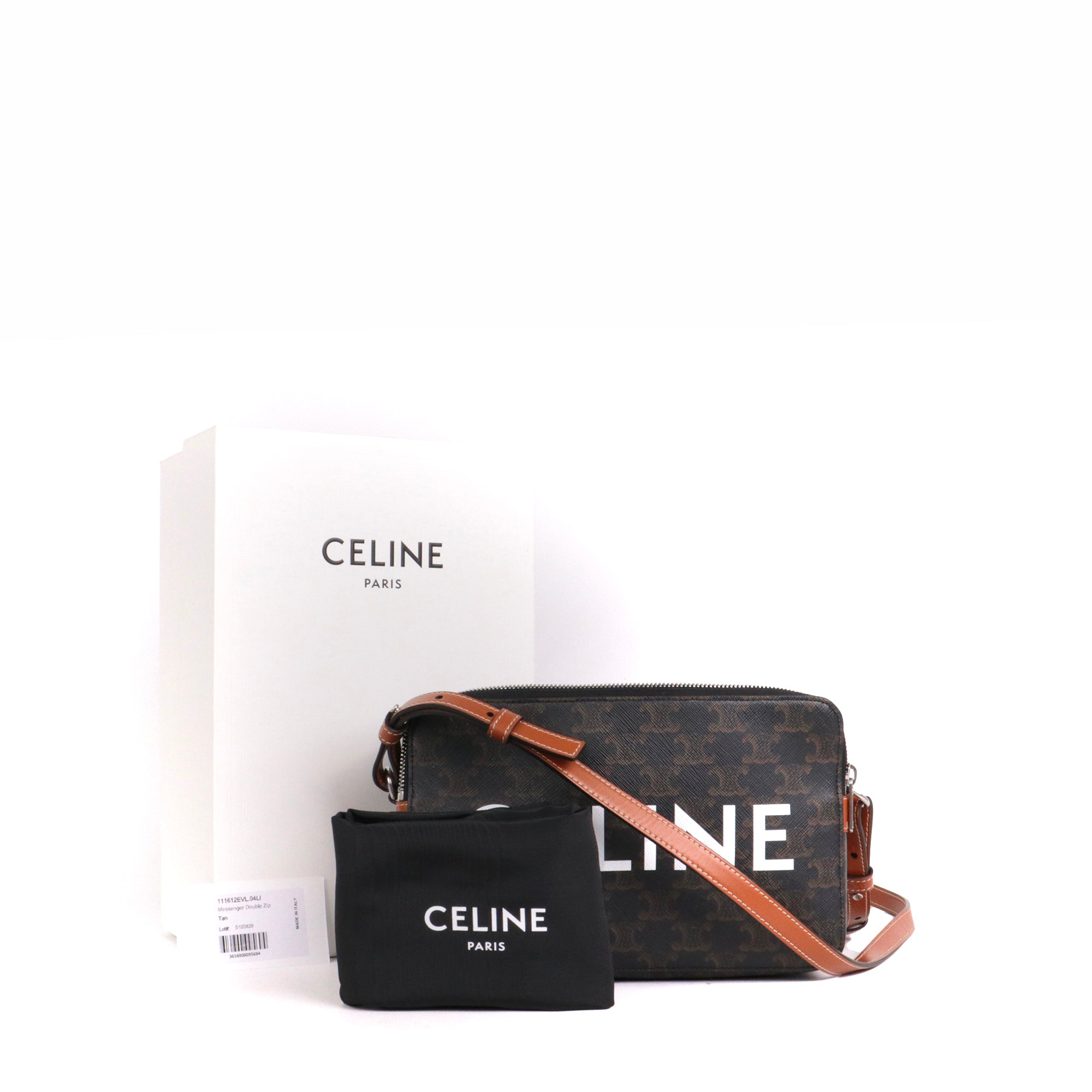 CELINE - Sac à bandoulière Messenger Double Zip Celine en cuir et toile enduite