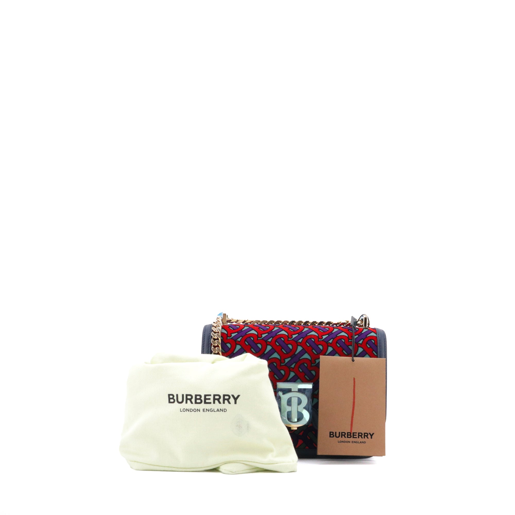 BURBERRY - Sac à bandoulière TB Burberry en velours monogrammé et cuir bleu marine