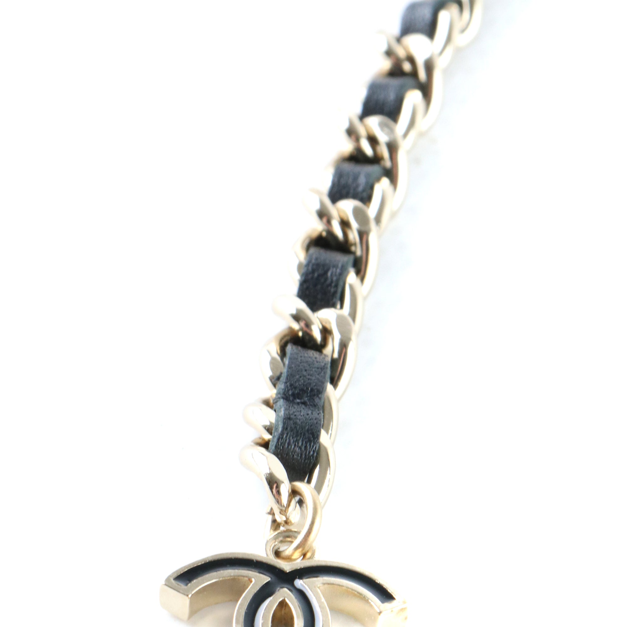 CHANEL - Ceinture / sautoir chaîne cuir CC (Taille ajustable)