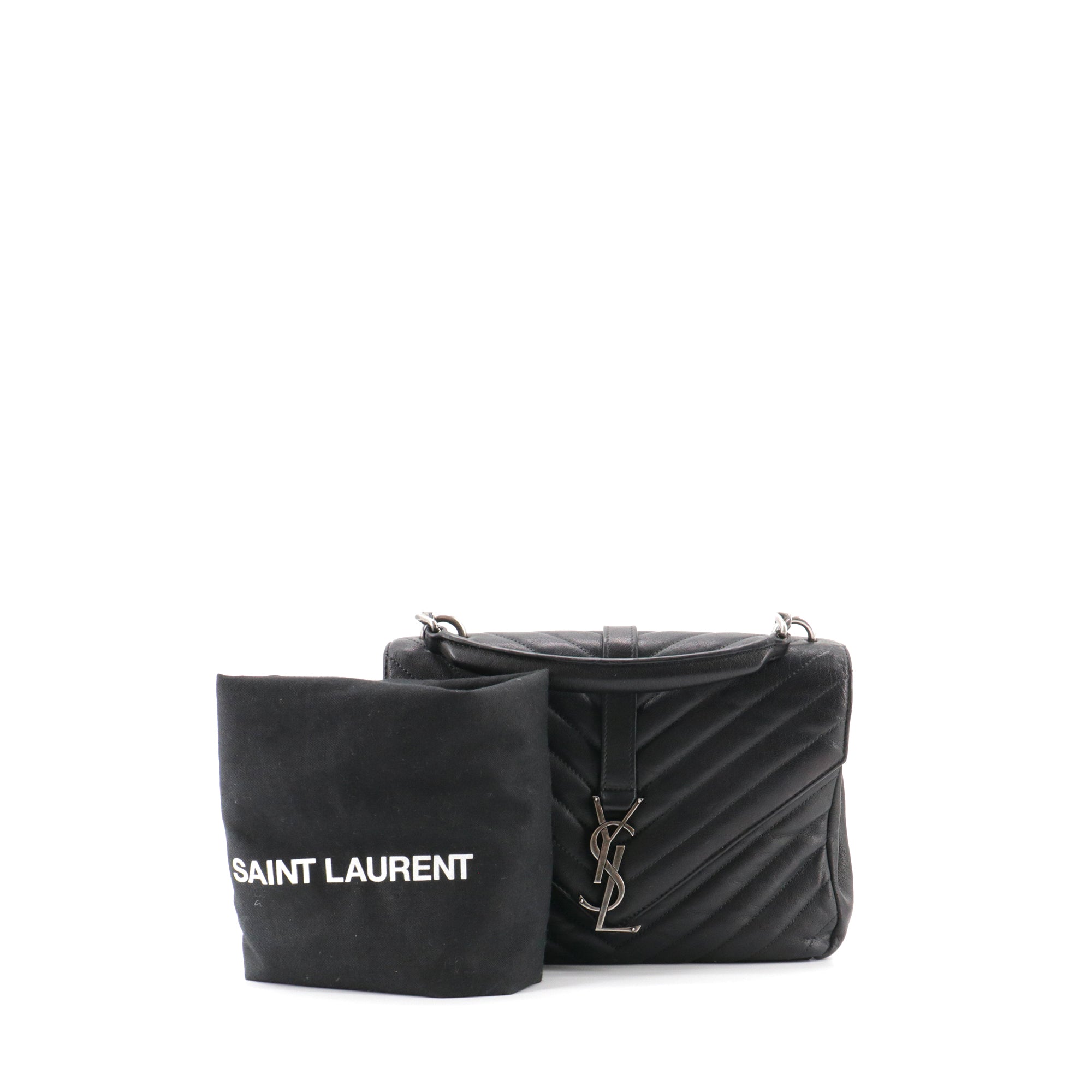 SAINT LAURENT - Sac à bandoulière Collège Medium Saint Laurent en cuir chevron noir