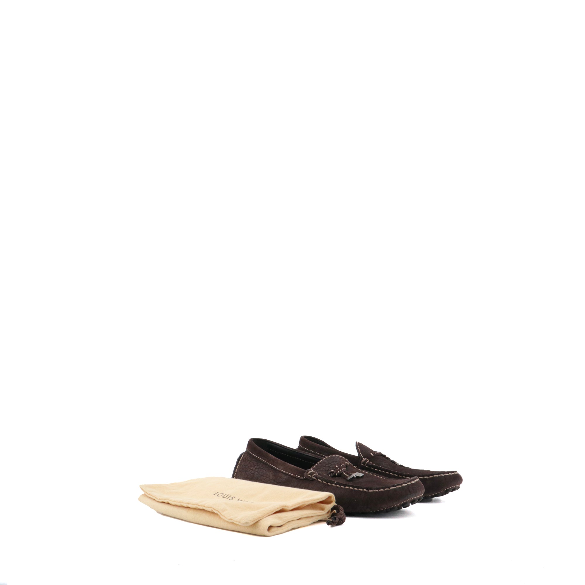 LOUIS VUITTON - Mocassins LV Driver Louis Vuitton en cuir grainé marron (T41.5)