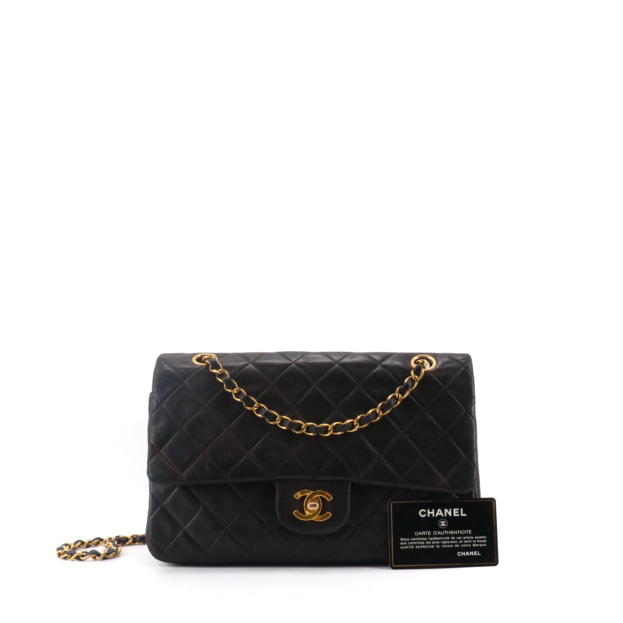 CHANEL - Sac à main Classique/Timeless Chanel 11.12 double flap Chanel en cuir lisse noir vintage