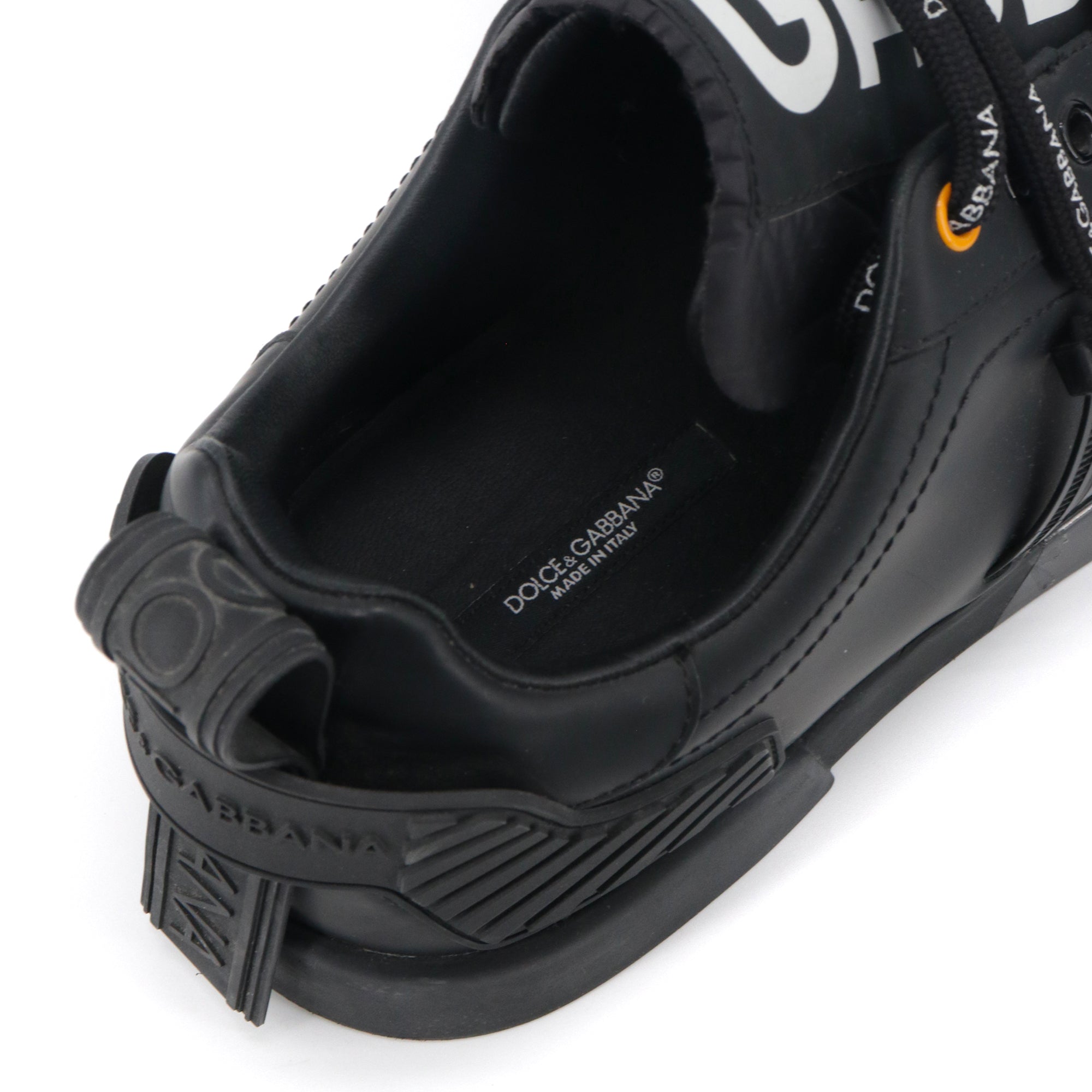 DOLCE & GABBANA - Sneakers Portofino Dolce & Gabbana en cuir de veau et verni noir (T38)