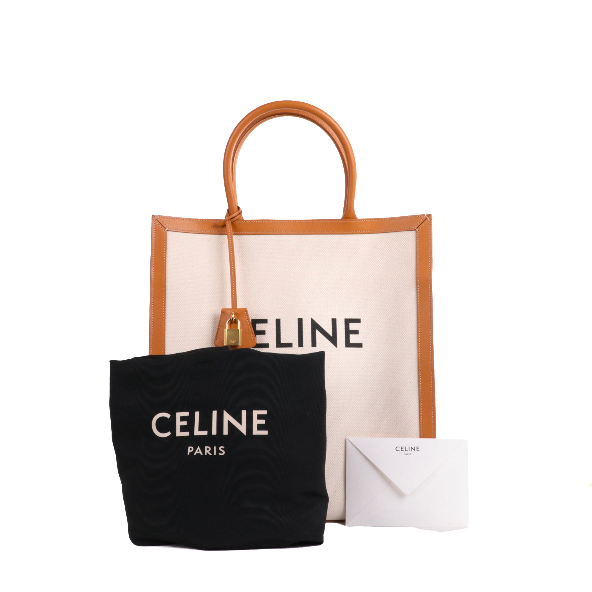 CELINE - Sac Cabas Vertical en toile Céline grand modèle beige