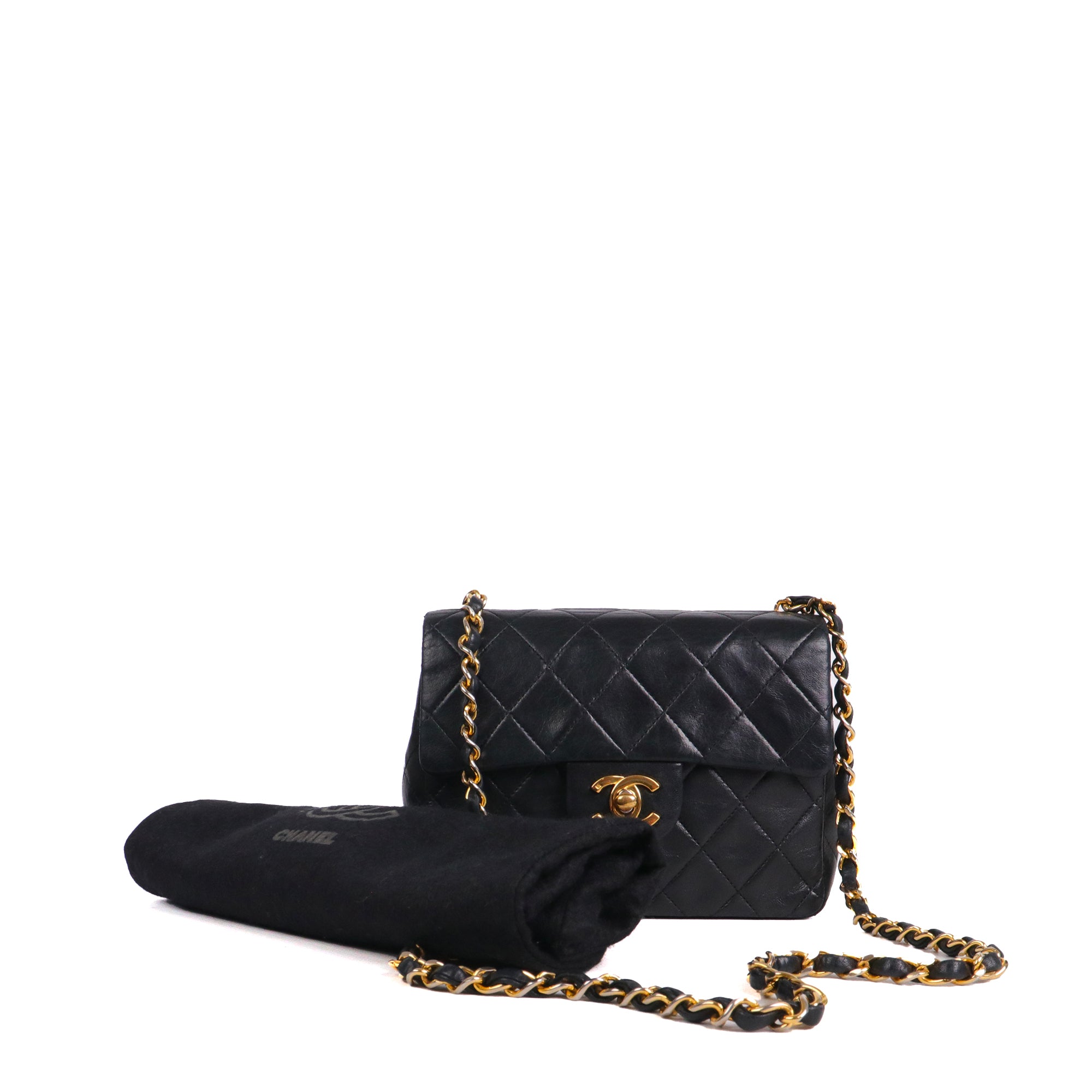 CHANEL - Sac à bandoulière Classique/Timeless Mini Square Chanel en cuir noir vintage