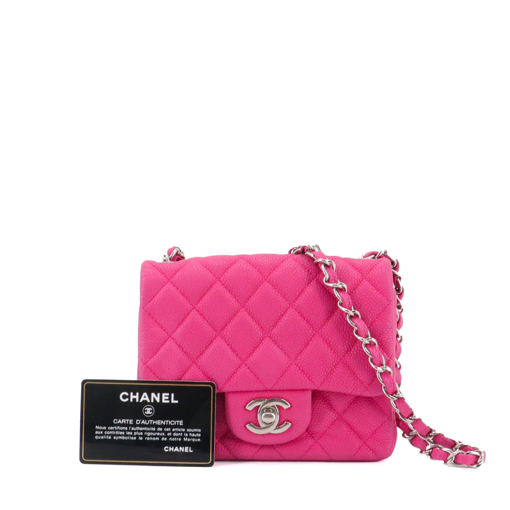 CHANEL - Sac à bandoulière Mini Square Timeless/Classique Chanel en cuir caviar rose