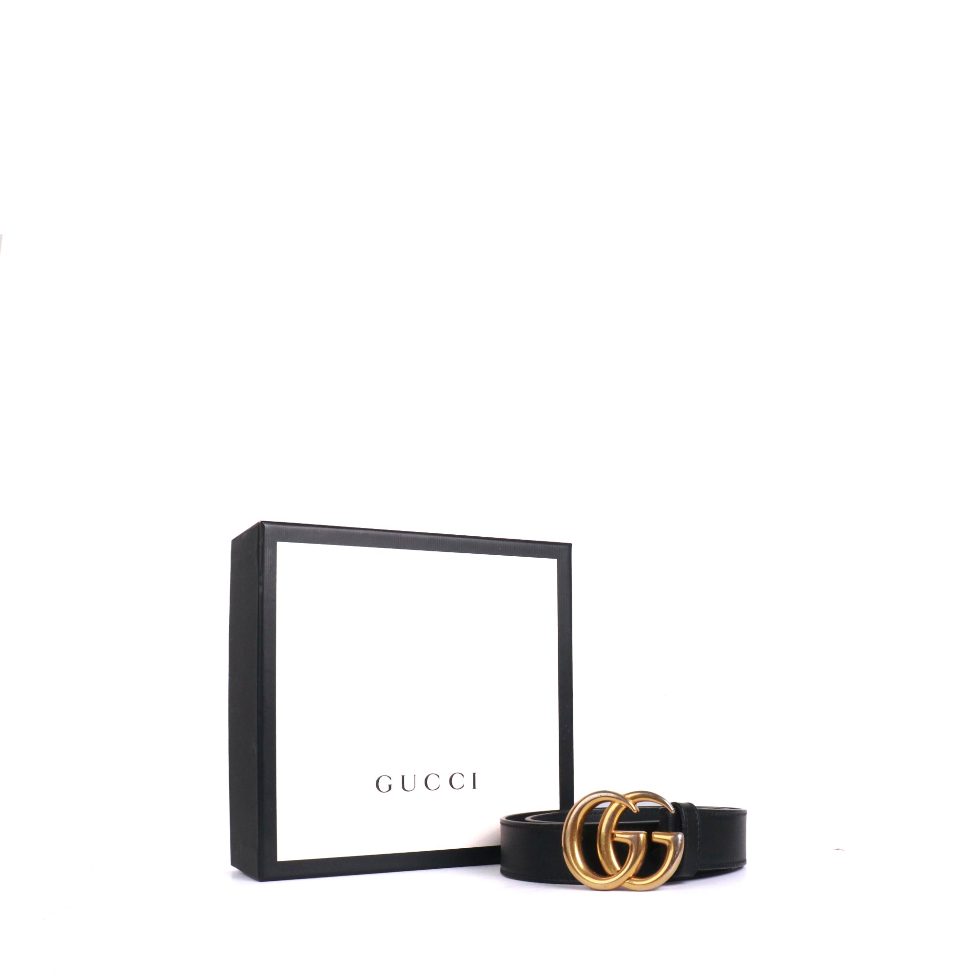 GUCCI - Gucci GG Buckle Marmont belt in black grained leather (T85)