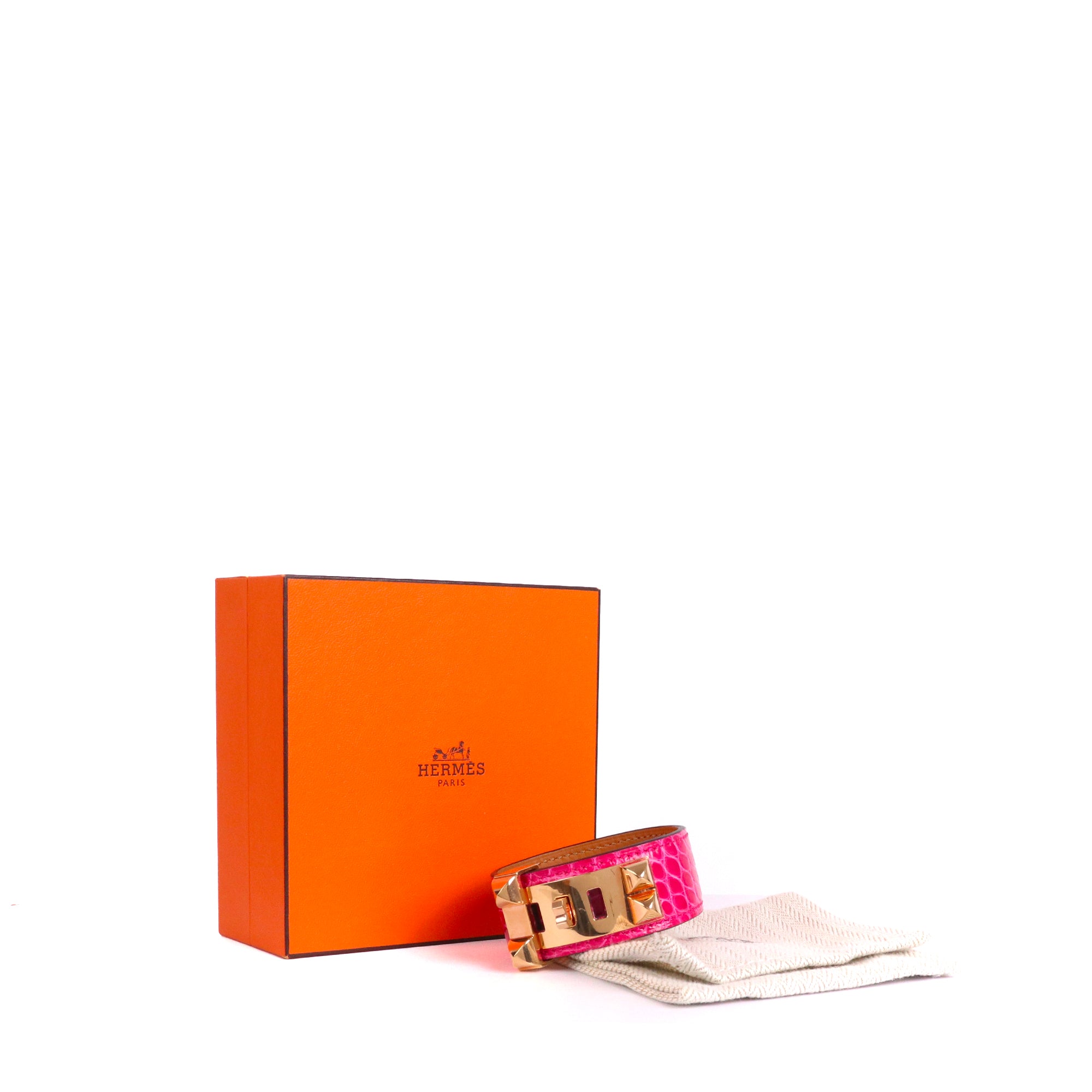 HERMÈS - Hermes Collier de Chien Bracelet in Pink Alligator Leather (T2)