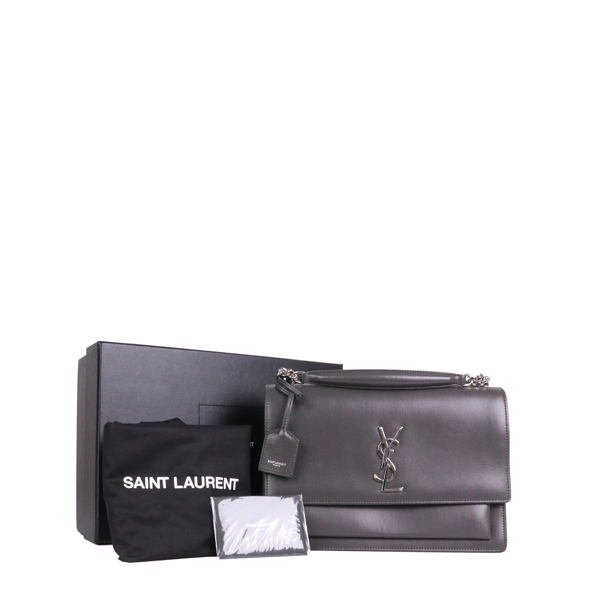 SAINT LAURENT - Sac à bandoulière Sunset Large Saint Laurent en cuir lisse gris