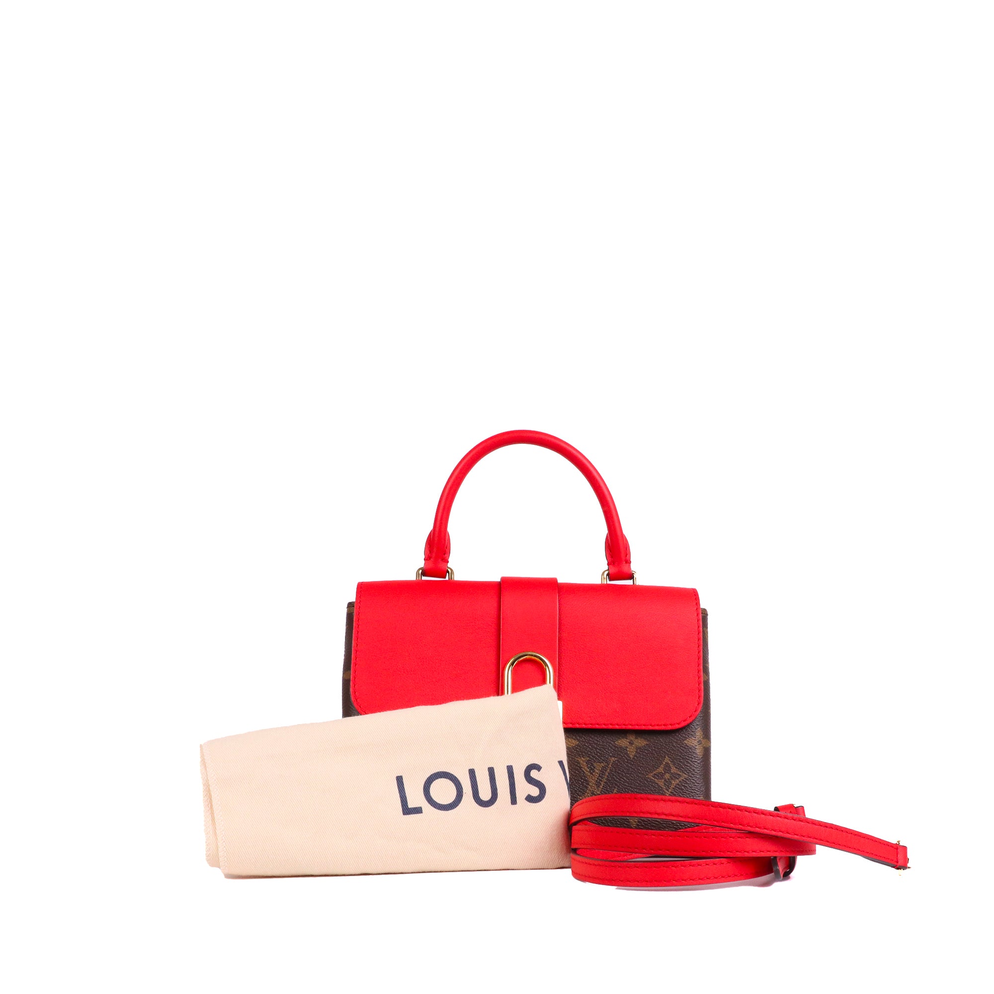 LOUIS VUITTON - Sac à bandoulière Locky BB Louis Vuitton en toile monogrammée et cuir rouge