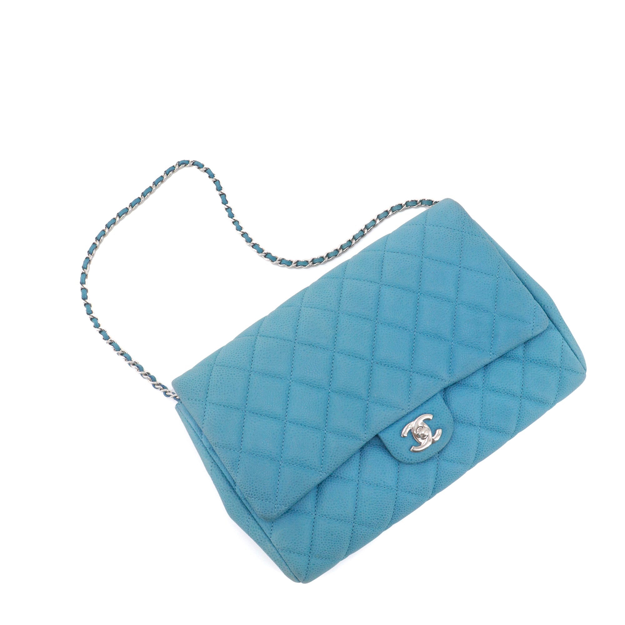 CHANEL - Sac à épaule Enveloppe Chanel en cuir caviar bleu