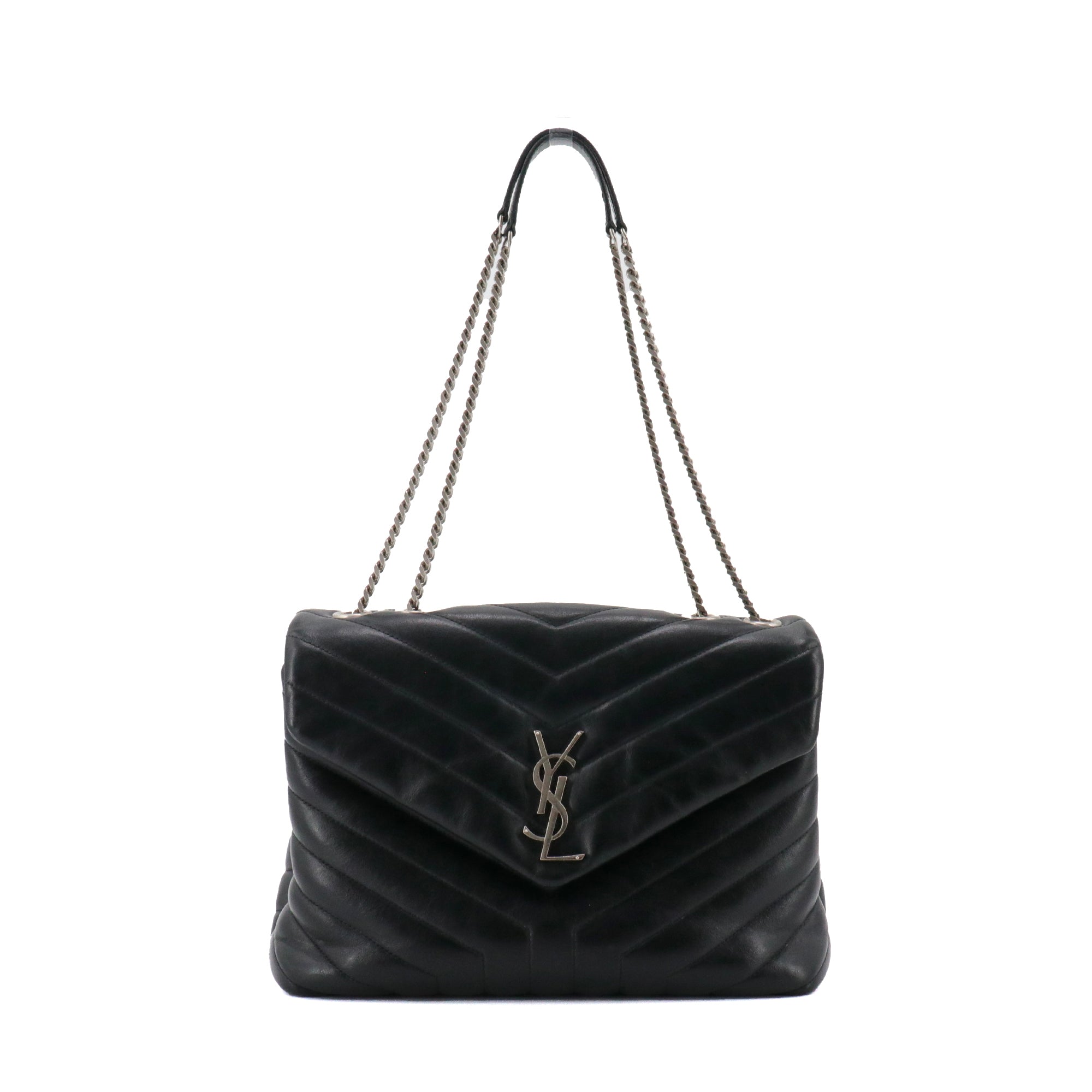 SAINT LAURENT - Sac à bandoulière Loulou medium Saint Laurent en cuir chevron noir