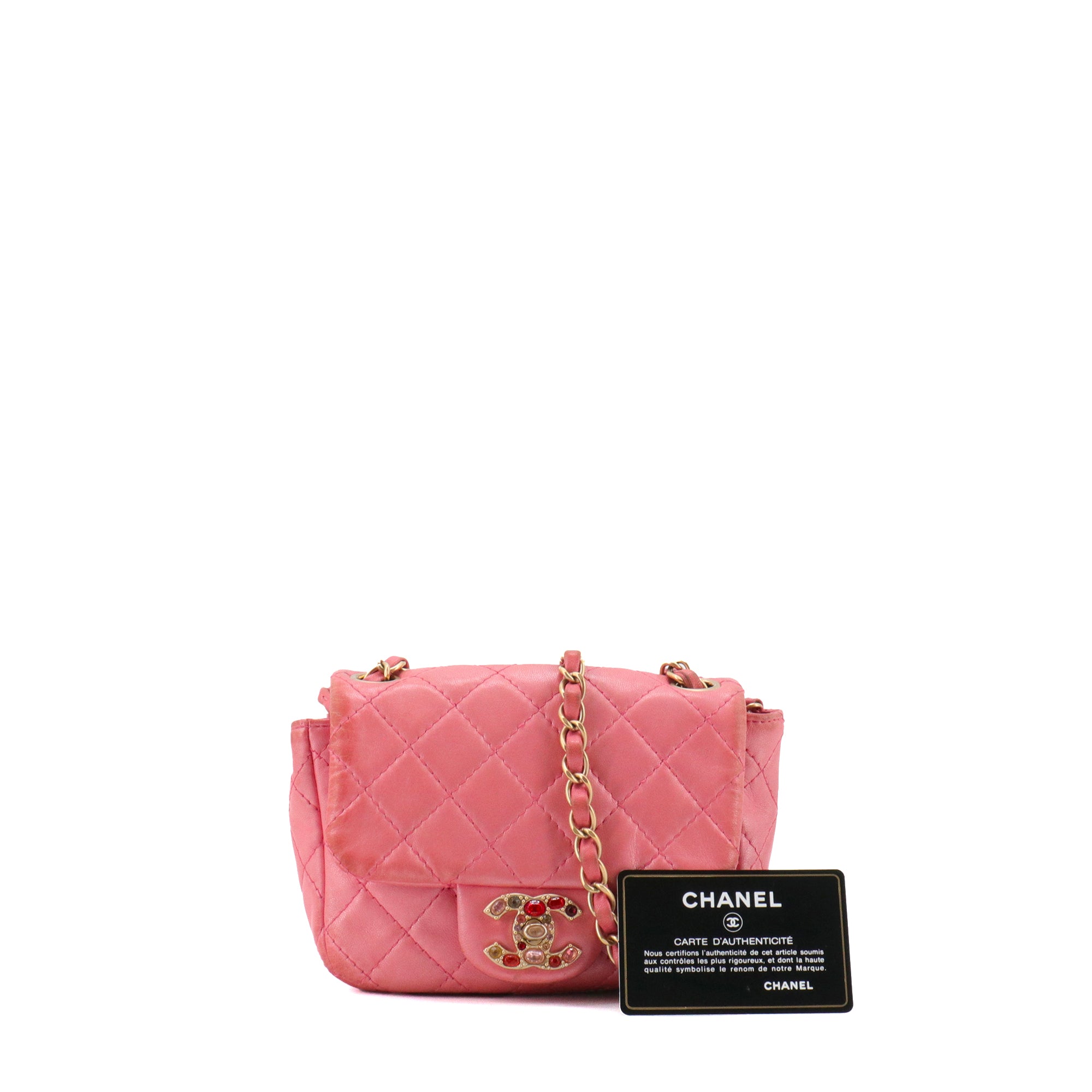 CHANEL - Sac à bandoulière Timeless/Classique Mini Square Chanel en cuir rose édition limitée