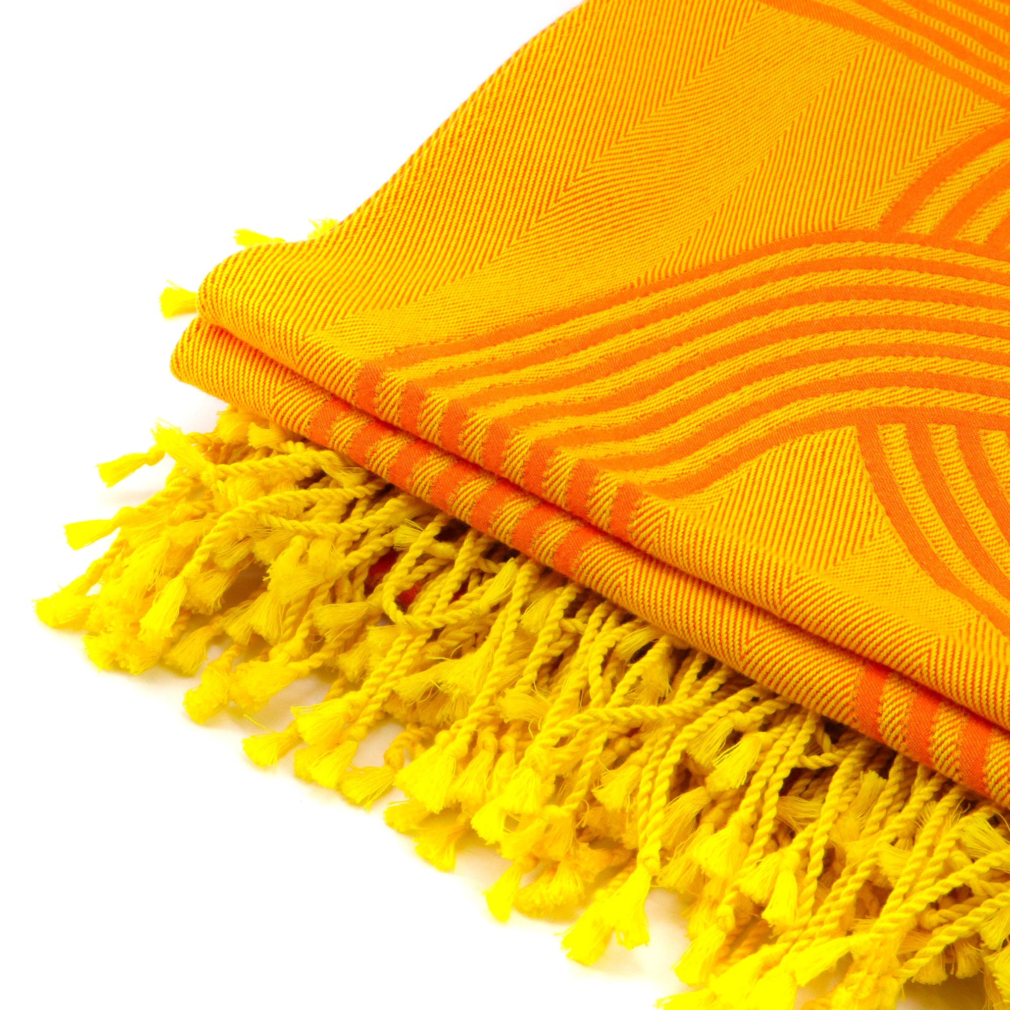 HERMÈS - Plaid Chaine d'Ancre Hermès en coton jaune et orange
