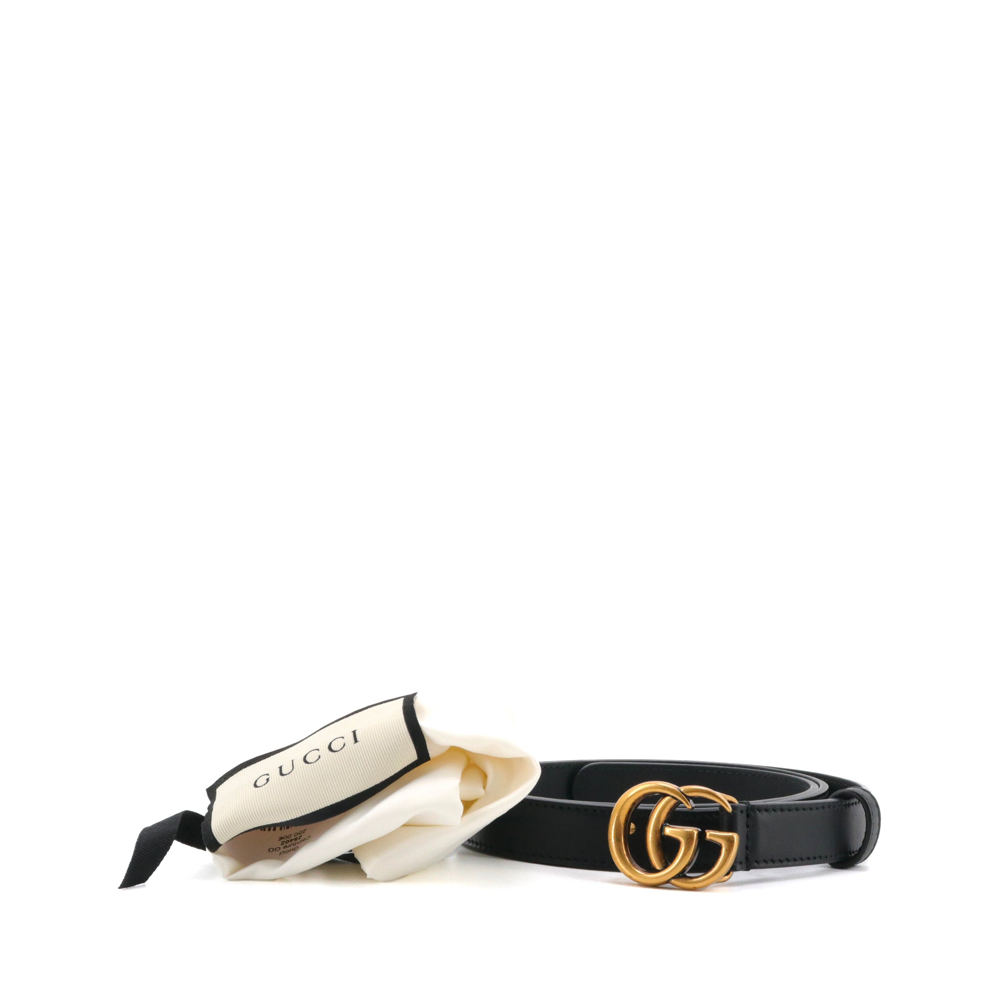 GUCCI - Ceinture fine GG Marmont Gucci en cuir noir (T85)
