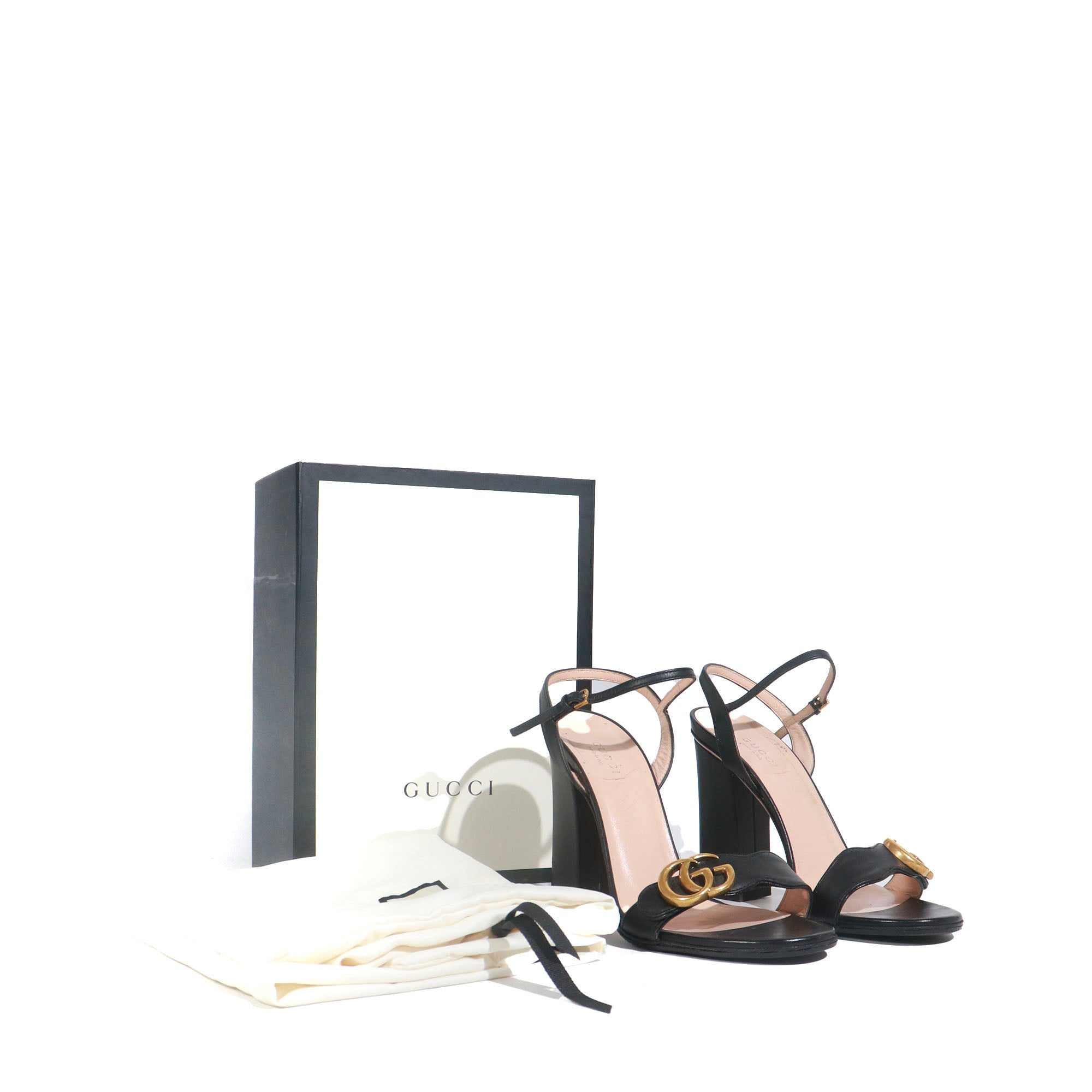 GUCCI - Sandales à talon Marmont en cuir noir (T38)