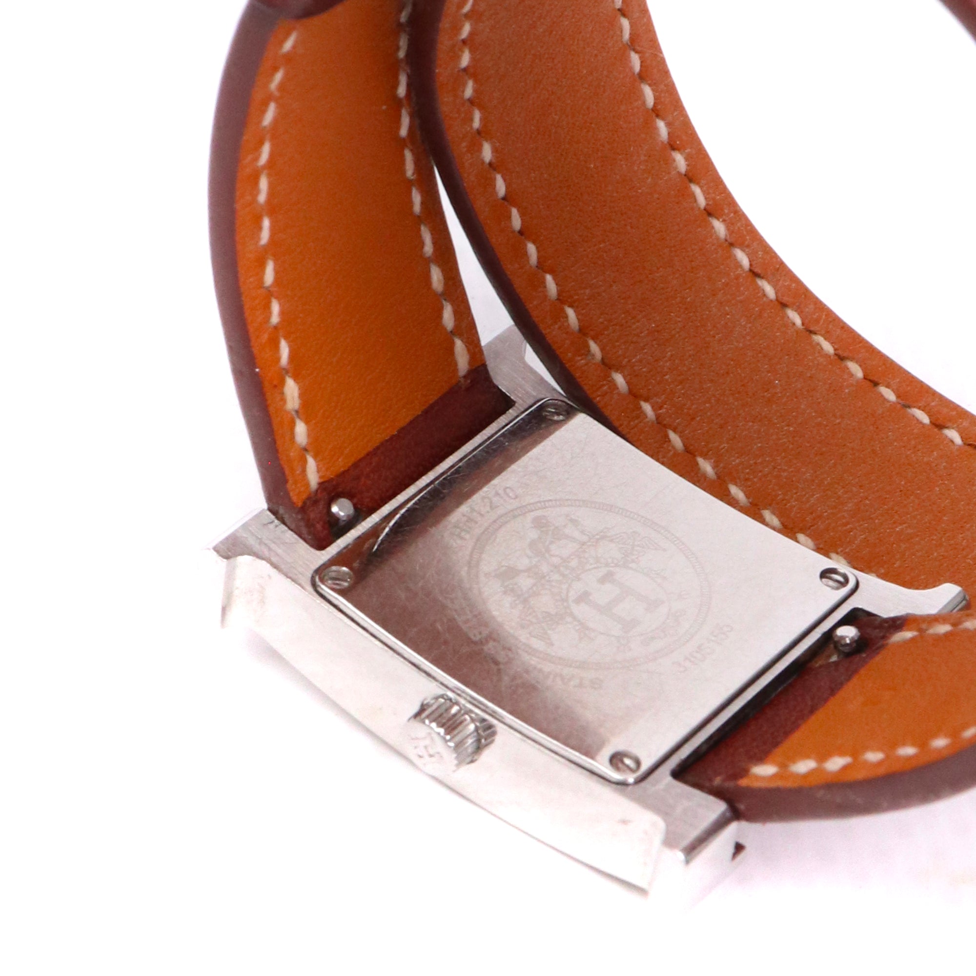 HERMÈS - Montre Heure H Hermès mini modèle en cuir marron