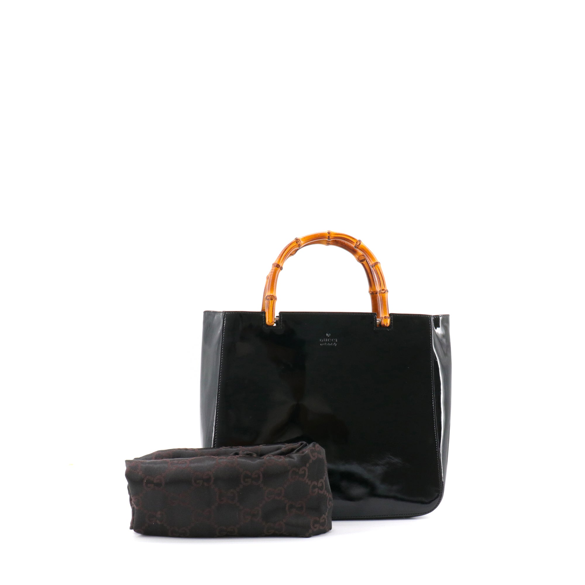 GUCCI - Cabas bamboo Gucci en cuir verni noir
