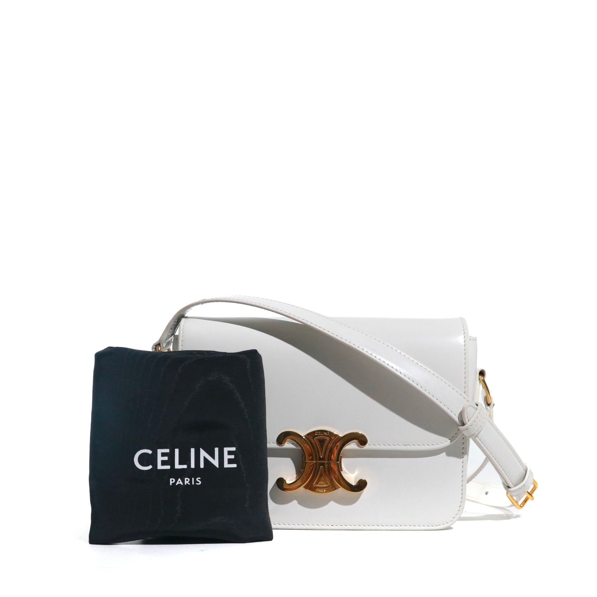 CELINE - Sac à bandoulière Triomphe teen en cuir box blanc artique